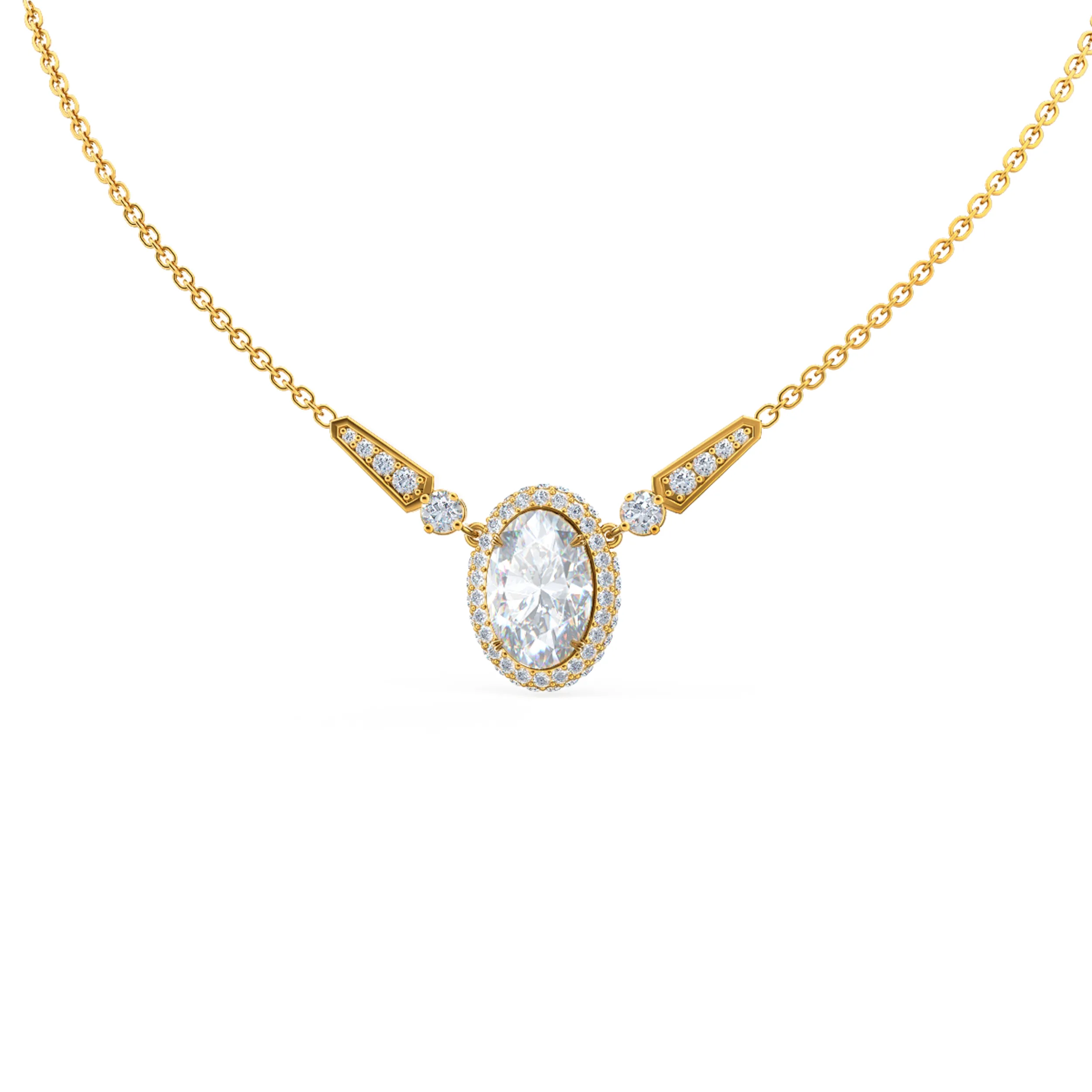 Royal Antique Oval Lab Created Diamond Pendant in Yellow Gold Design-061