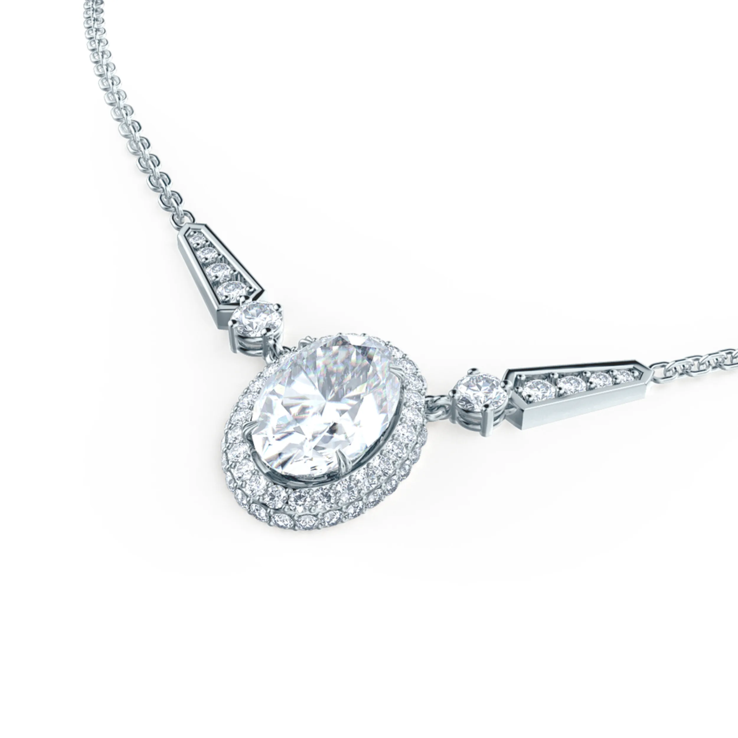 Royal Antique Oval Lab Created Diamond Pendant in White Gold Design-061
