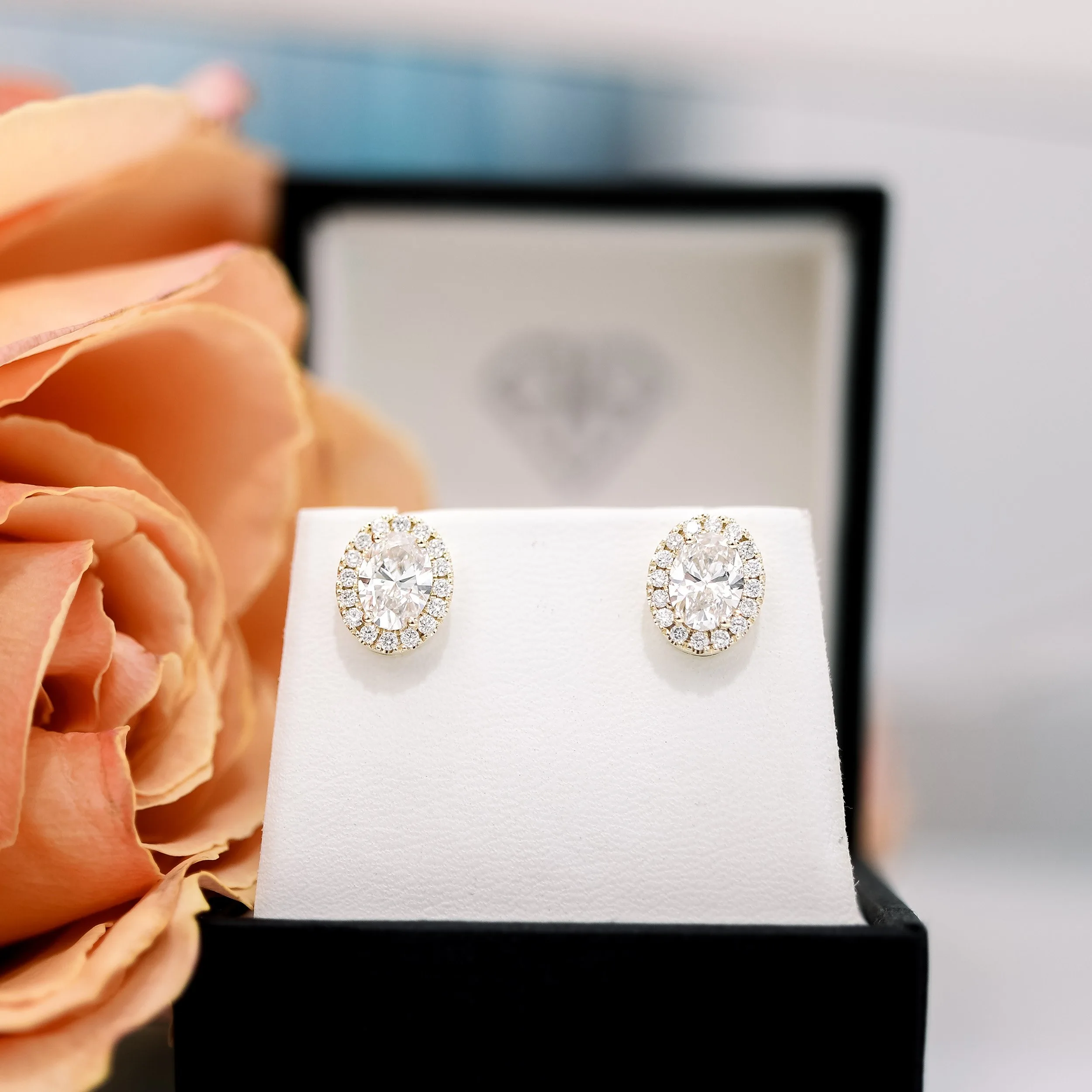 Vintage Halo Diamond Earrings Rose Gold Cluster Oval Moissanite Studs | La  More Design