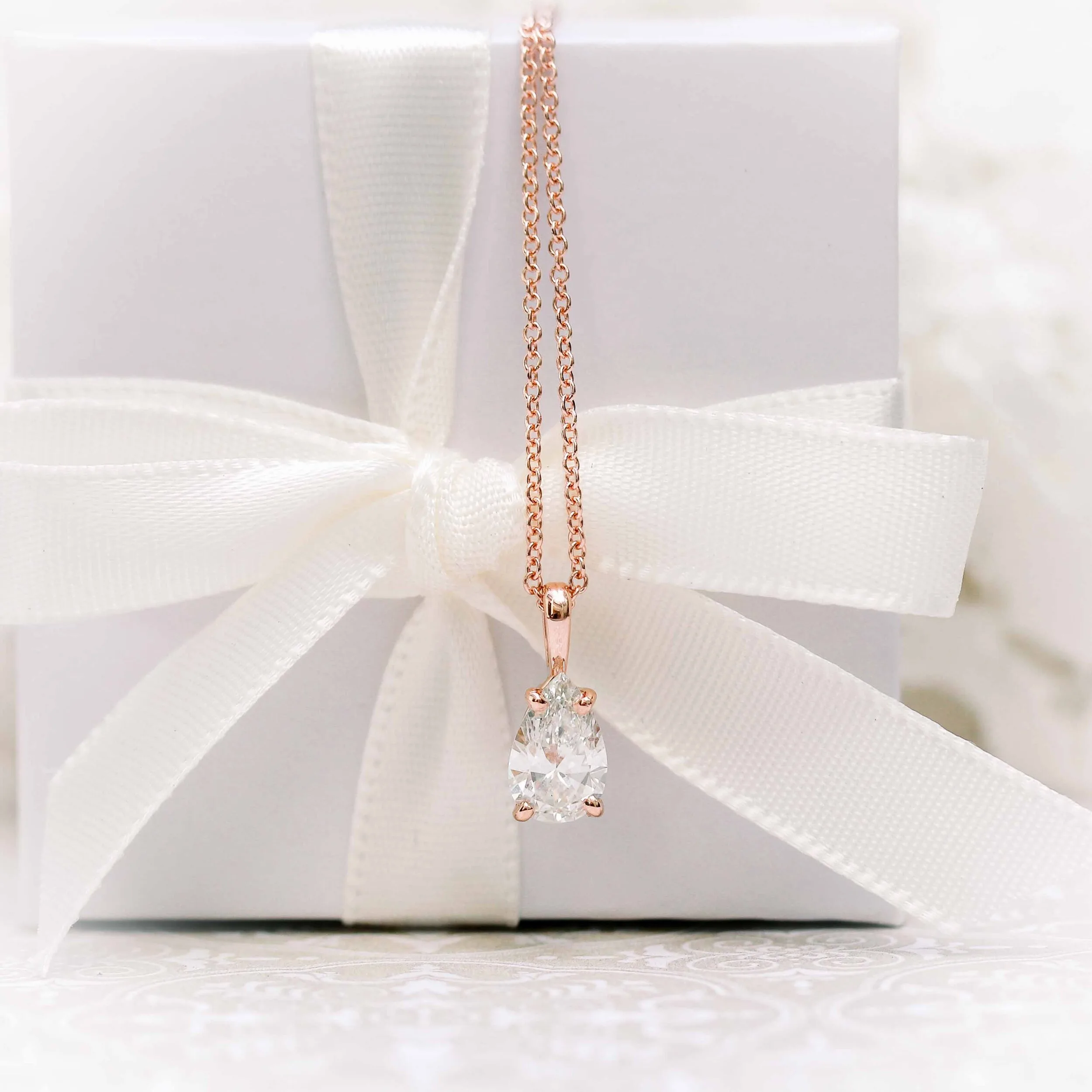 Hand Selected 0.7 Carat Lab Diamonds Pear Diamond Solitaire Pendant in 14k Rose Gold (Main View)