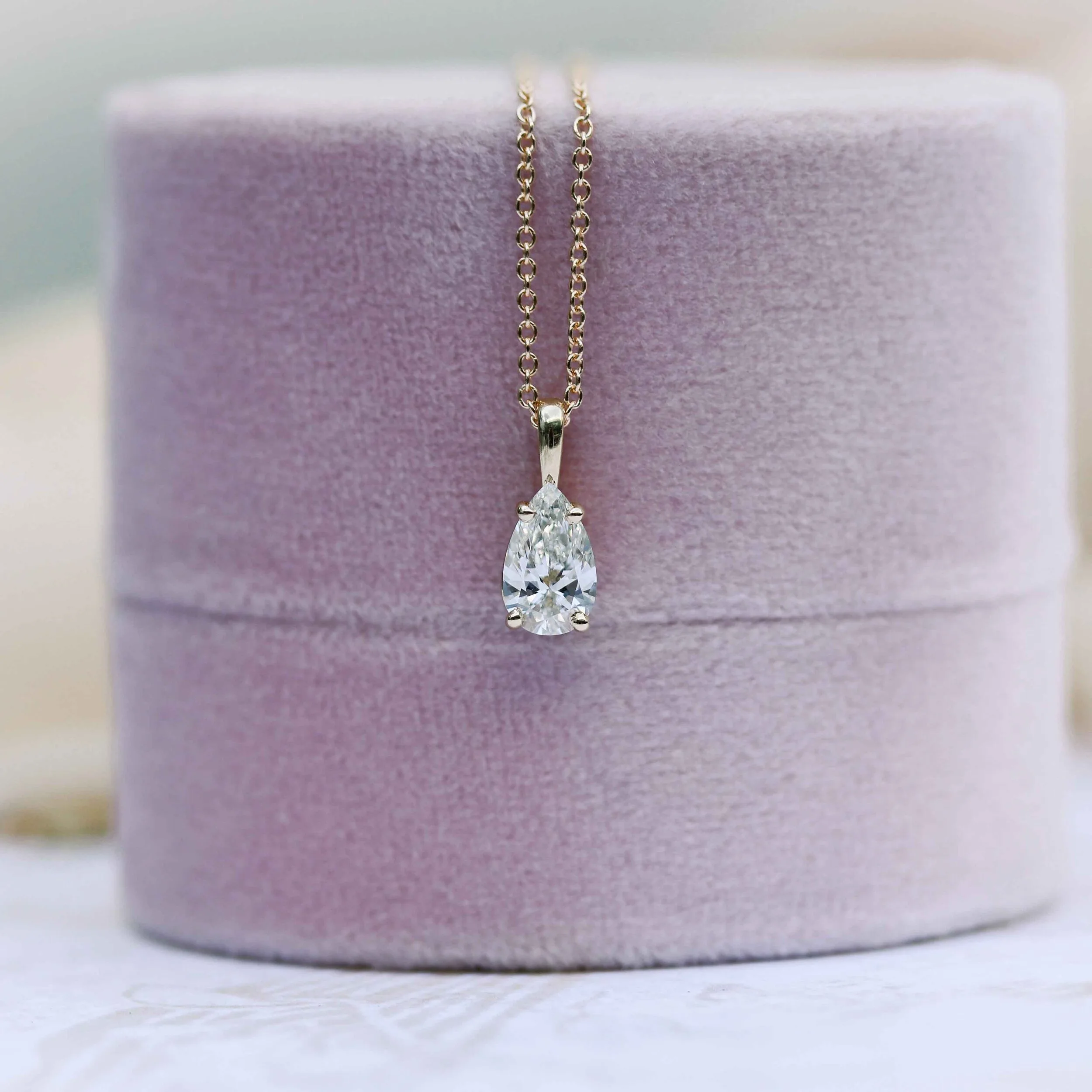 14k Yellow Gold Pear Diamond Solitaire Pendant featuring Exceptional Quality 0.7 Carat Diamonds