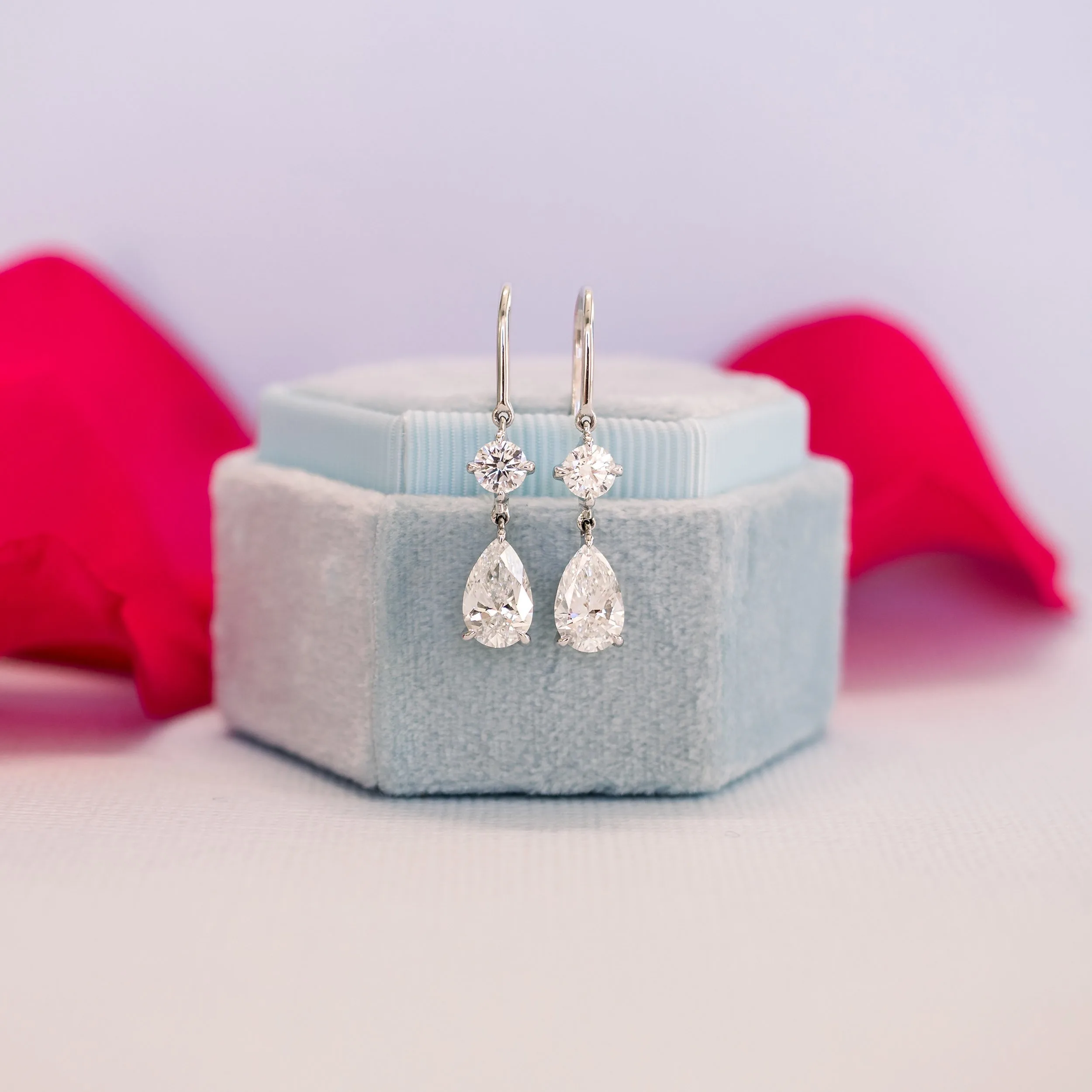 platinum round and pear lab diamond drop earrings ada diamonds design ad 382