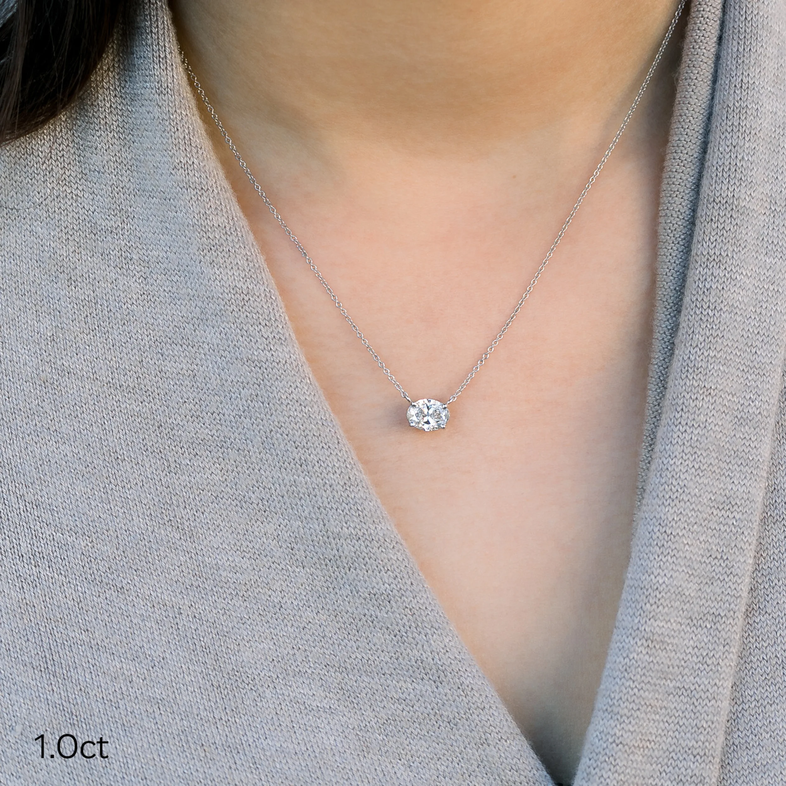 East West Oval Pendant Necklace made with lab grown diamonds in white gold ADA Diamonds ad design 297