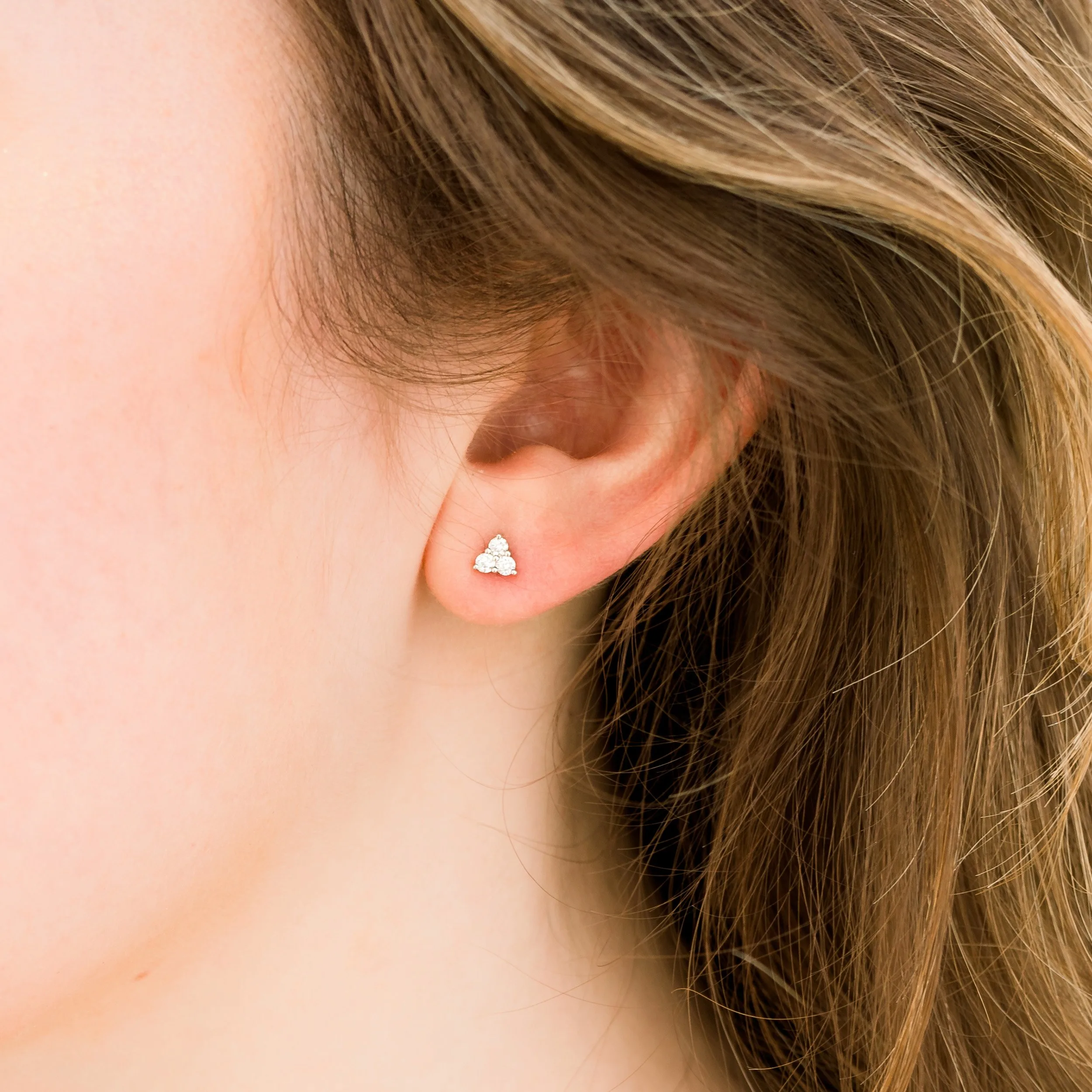 white gold three stone lab created diamond stud earrings