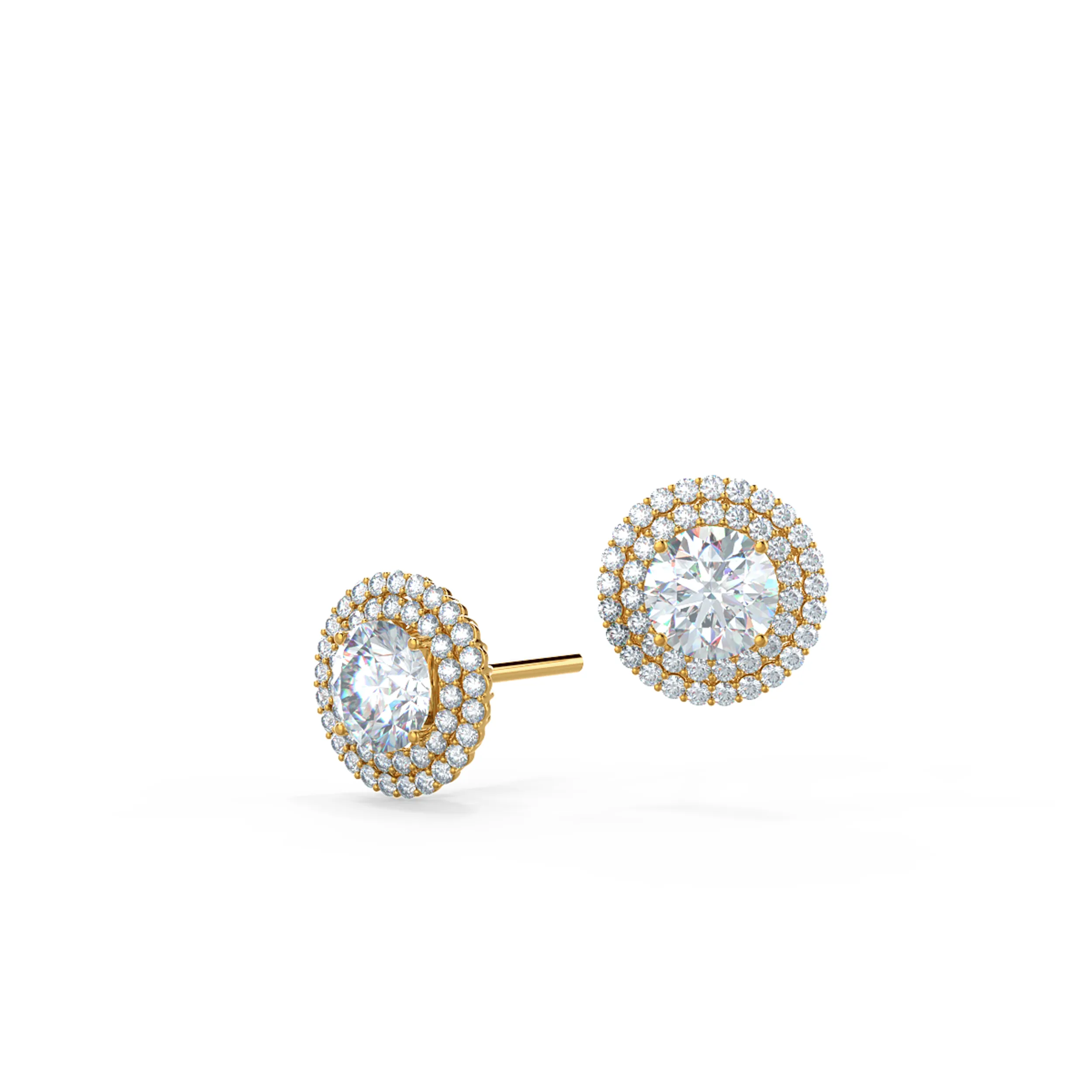 Double Halo Stud Lab Created Diamond Earrings in Yellow Gold Design-203