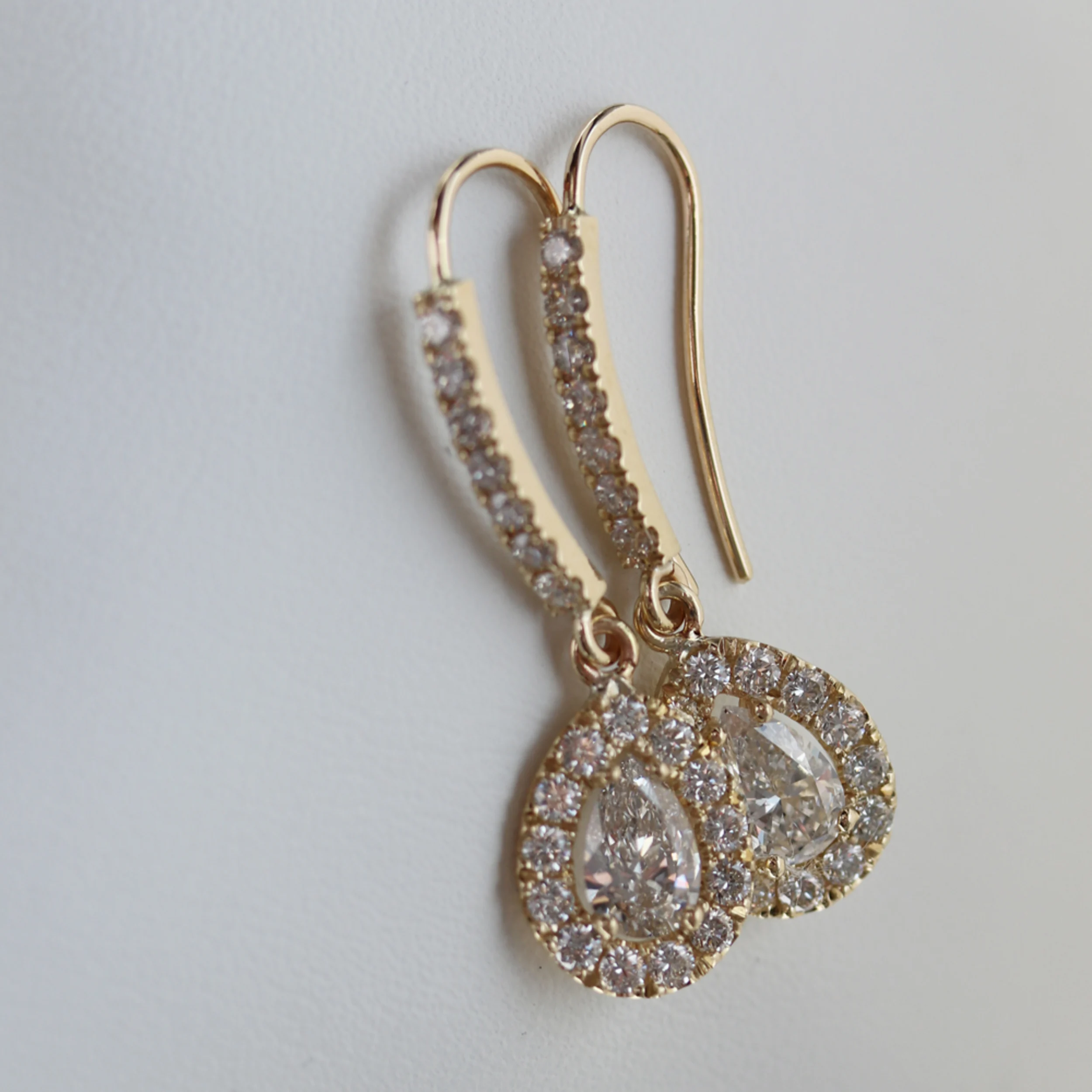 Heavenly Single Halo Lab Created Diamond Dangle Earrings in Yellow Gold Zoomed Design-184