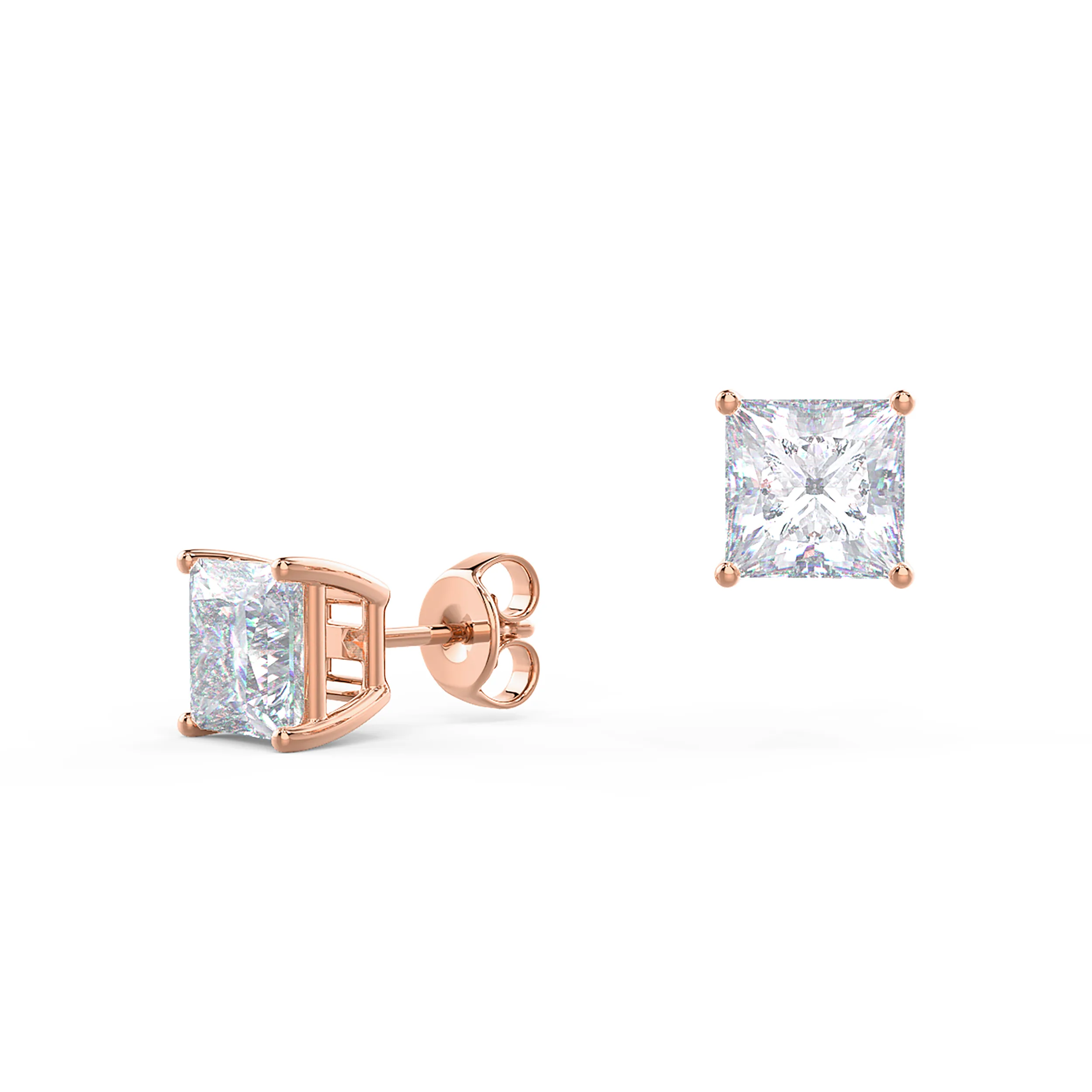 2 ctw Princess Stud Earrings in rose gold made with laboratory grown diamonds ADA Diamonds ad design number 002