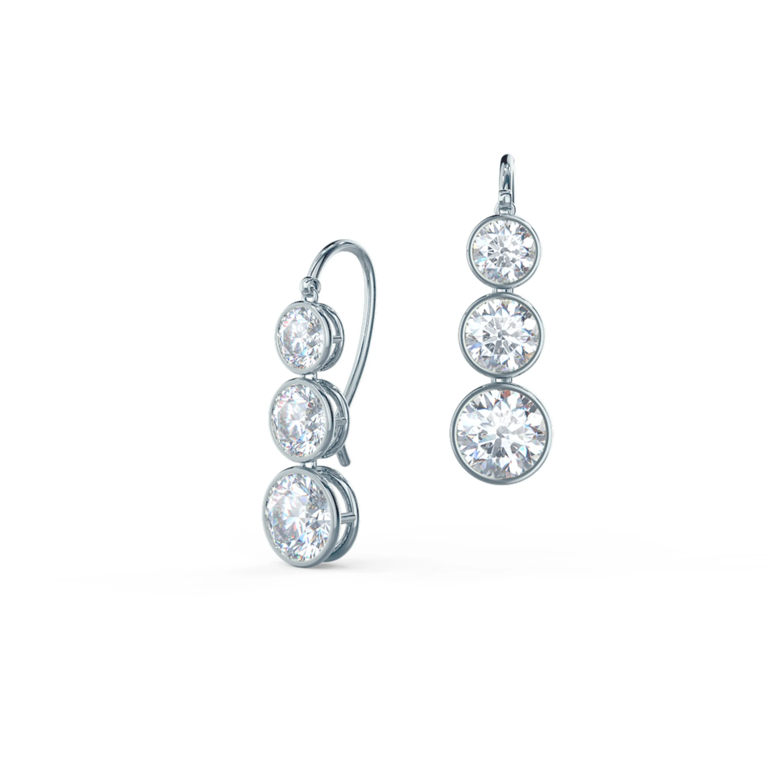 Three Drop Bezel Set Lab Created Diamond Earrings in Platinum Design-015