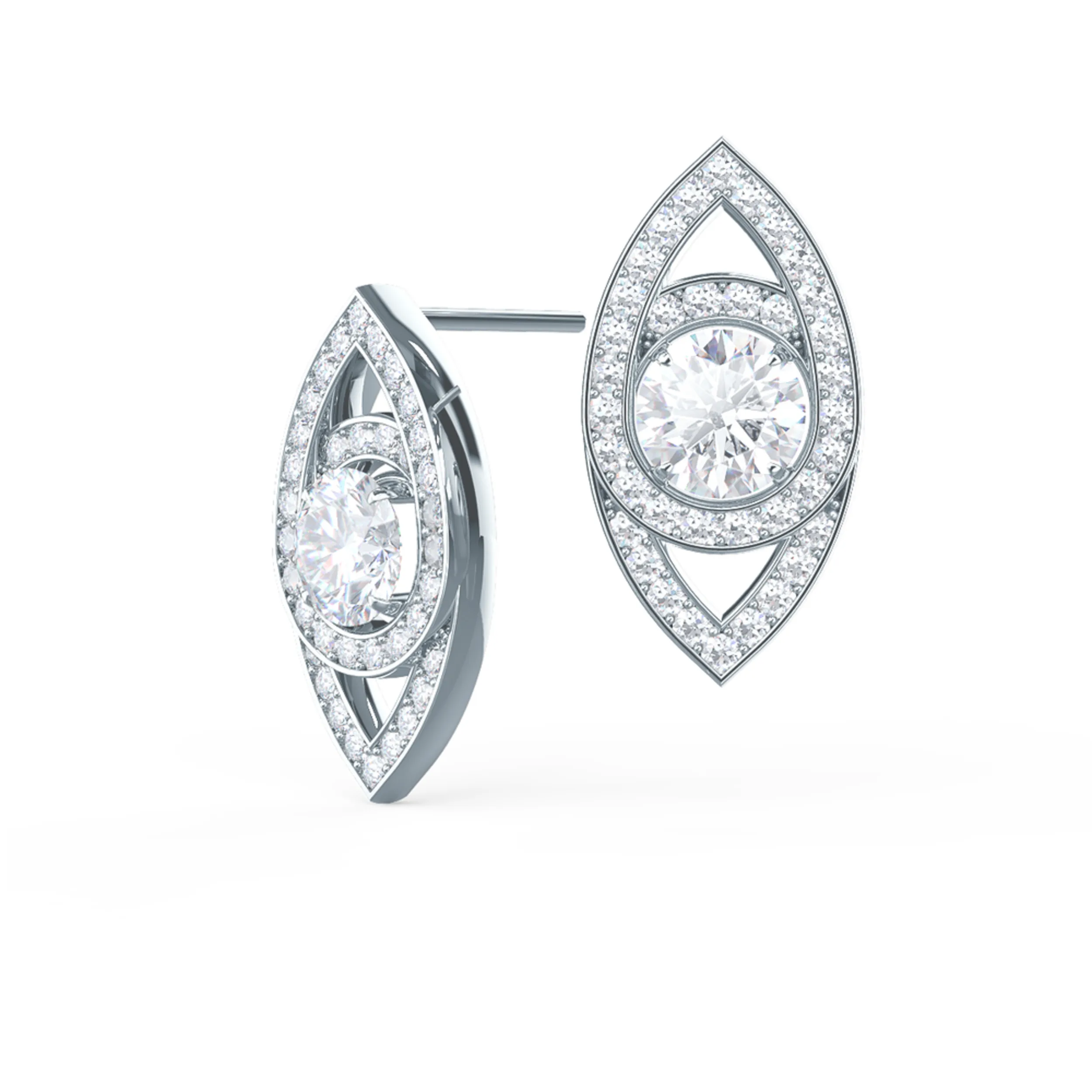 Platinum Marquise Eye Lab-Created Round Diamond Stud Earrings - AD-020