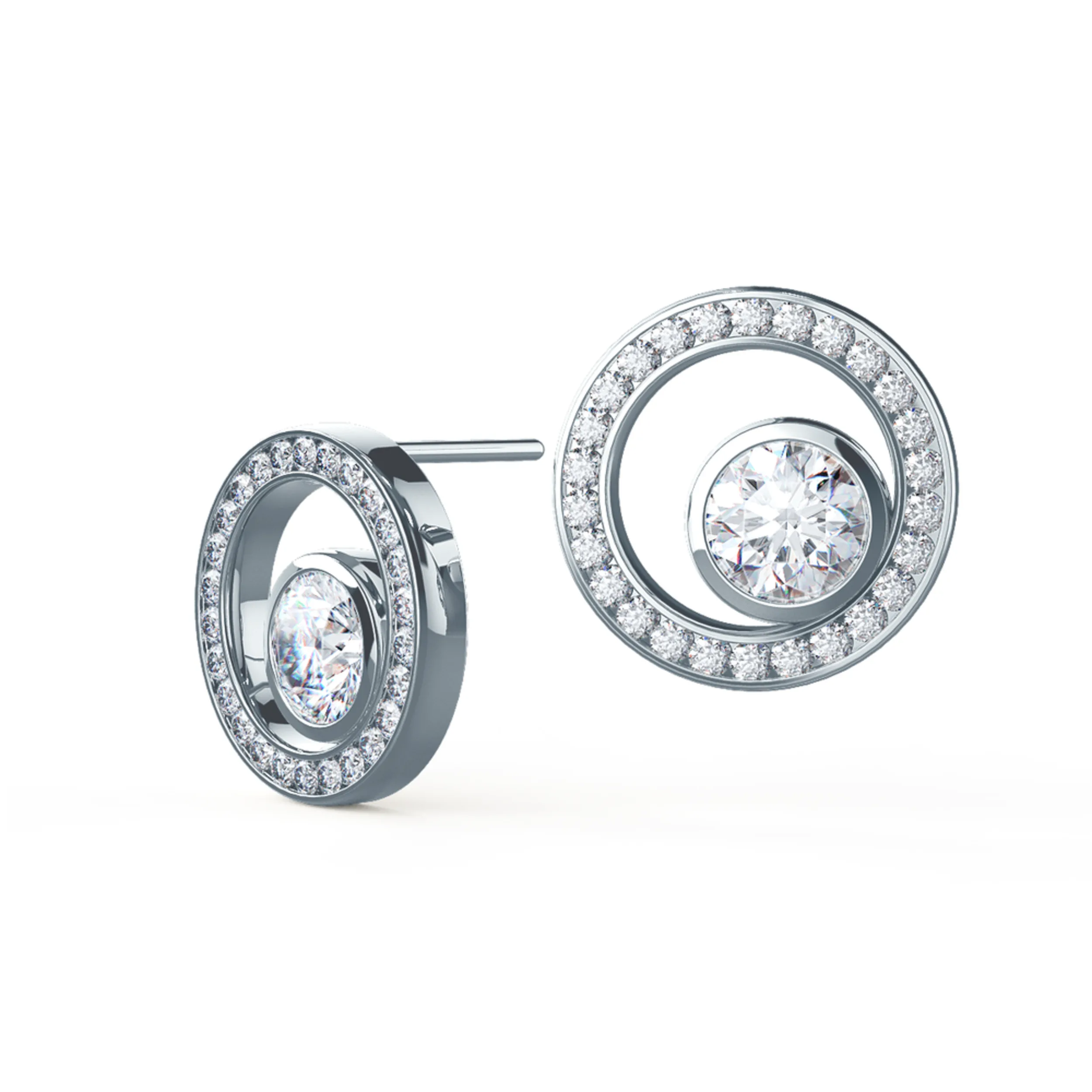 Floating Open Circle Lab Created Diamond Stud Earrings in Platinum Design-021