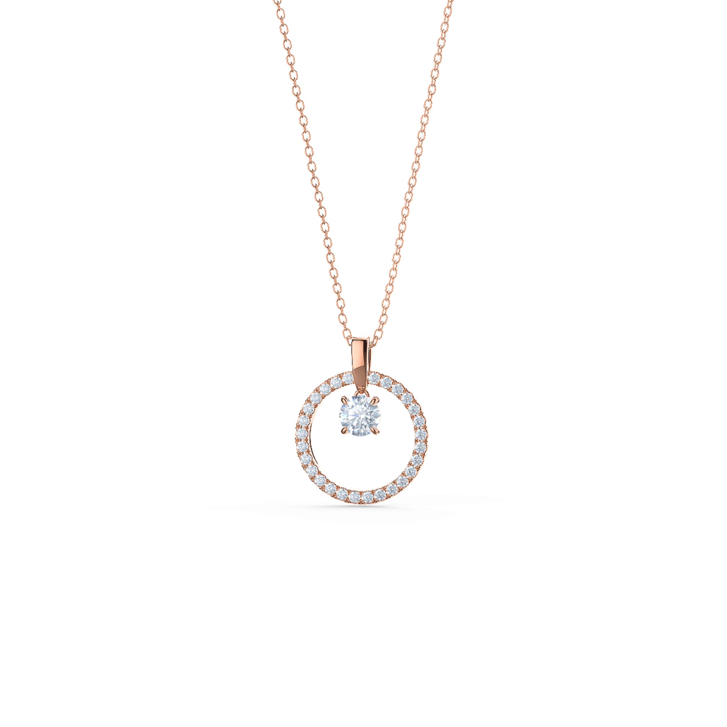 Karma Floating Open Circle Lab Created Diamond Necklace in Rose Gold Design-035