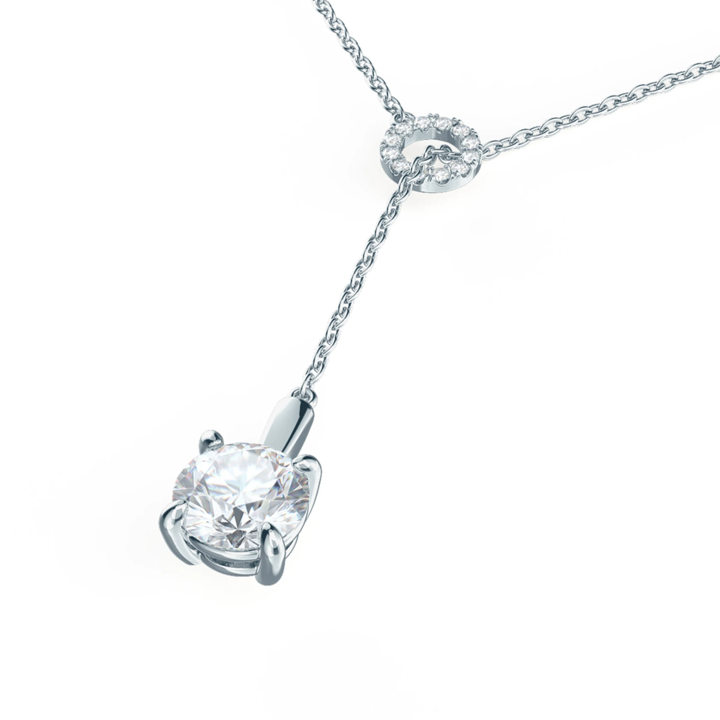 Open Lariat Lab Created Diamond Drop Necklace in White Gold Design-036
