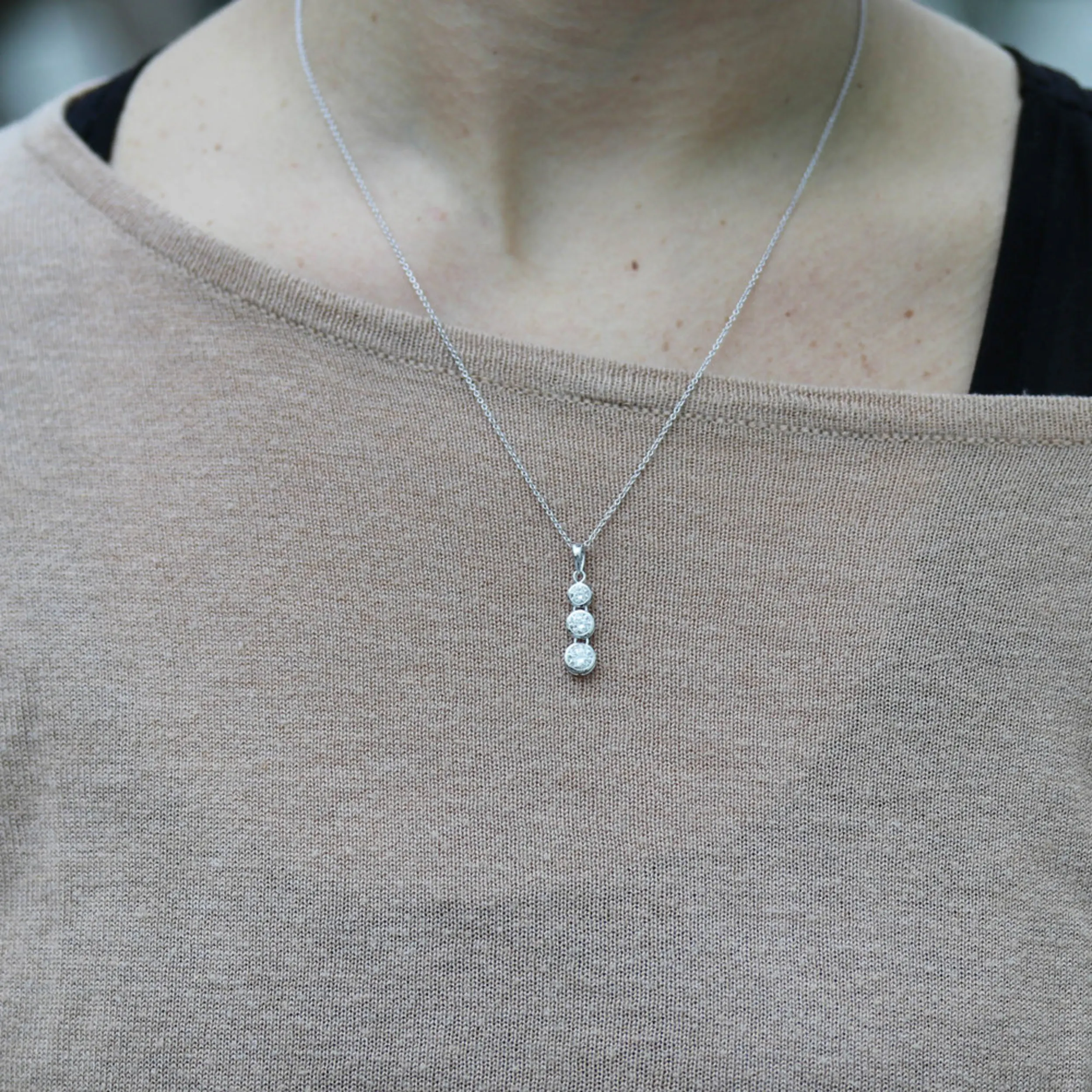 Triple Bezel Lab Created Diamond Necklace on Model Design-037