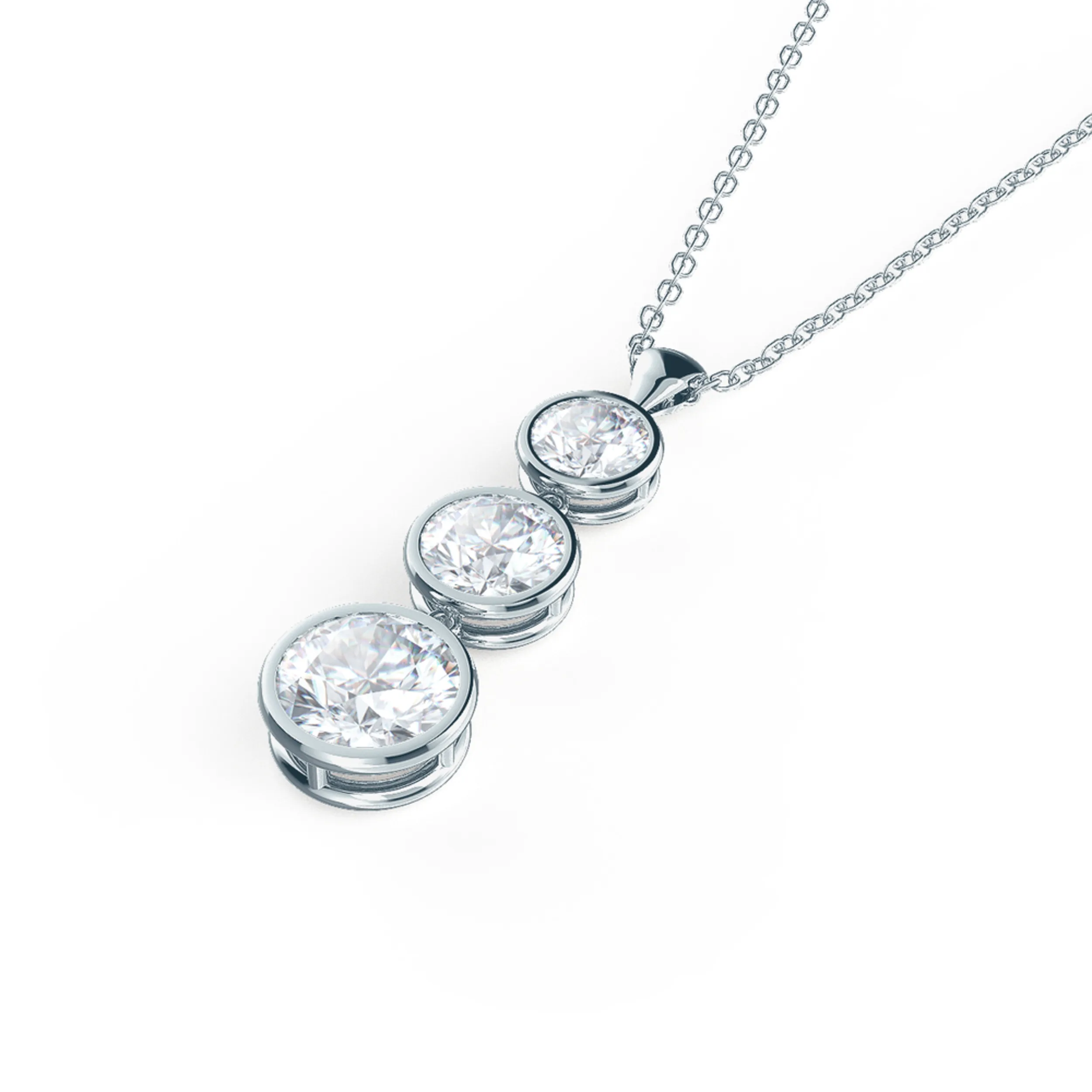 Triple Bezel Lab Created Diamond Necklace in White Gold Design-037