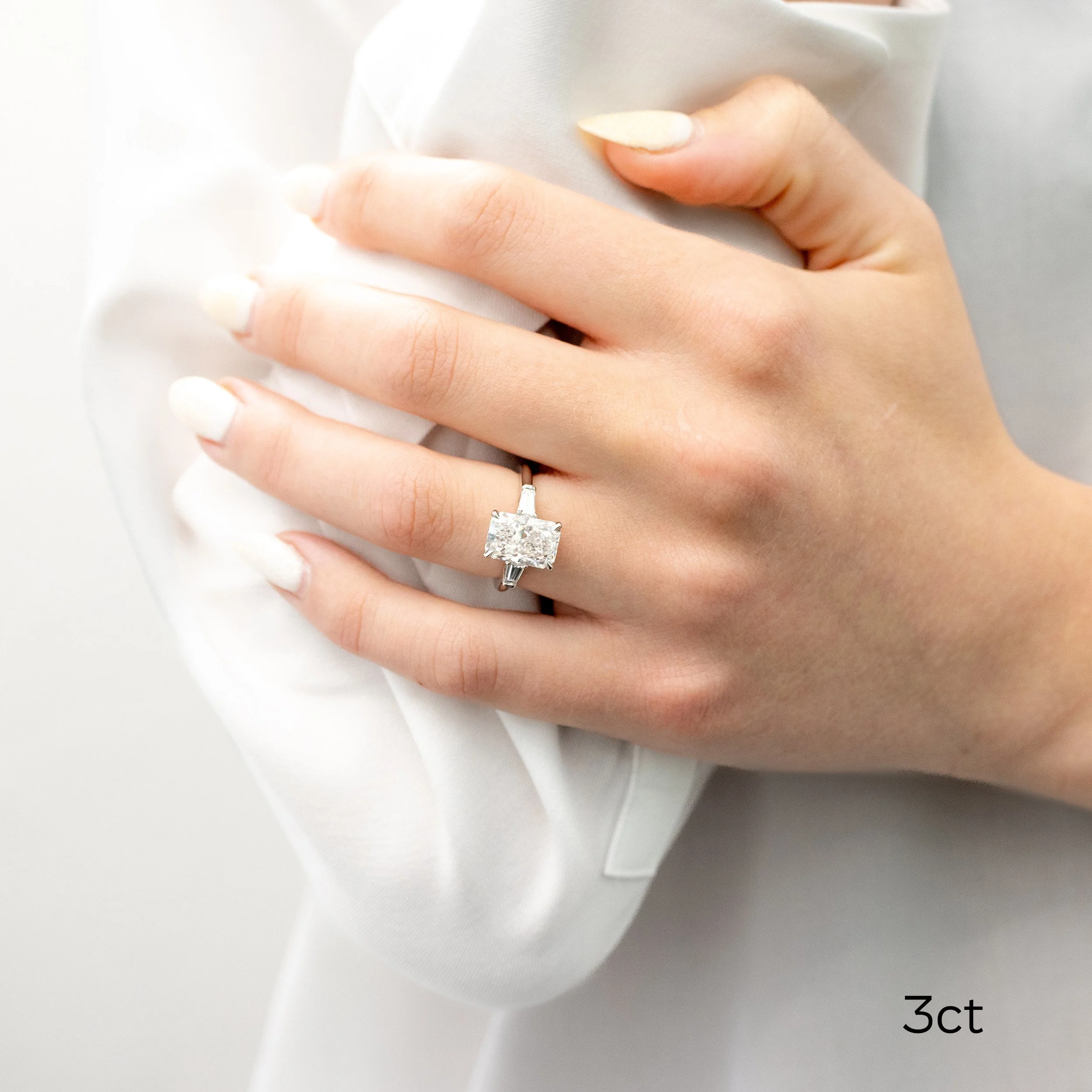 platinum 3 carat radiant cut lab diamond engagement ring with baguette side stones ada diamonds design ad485