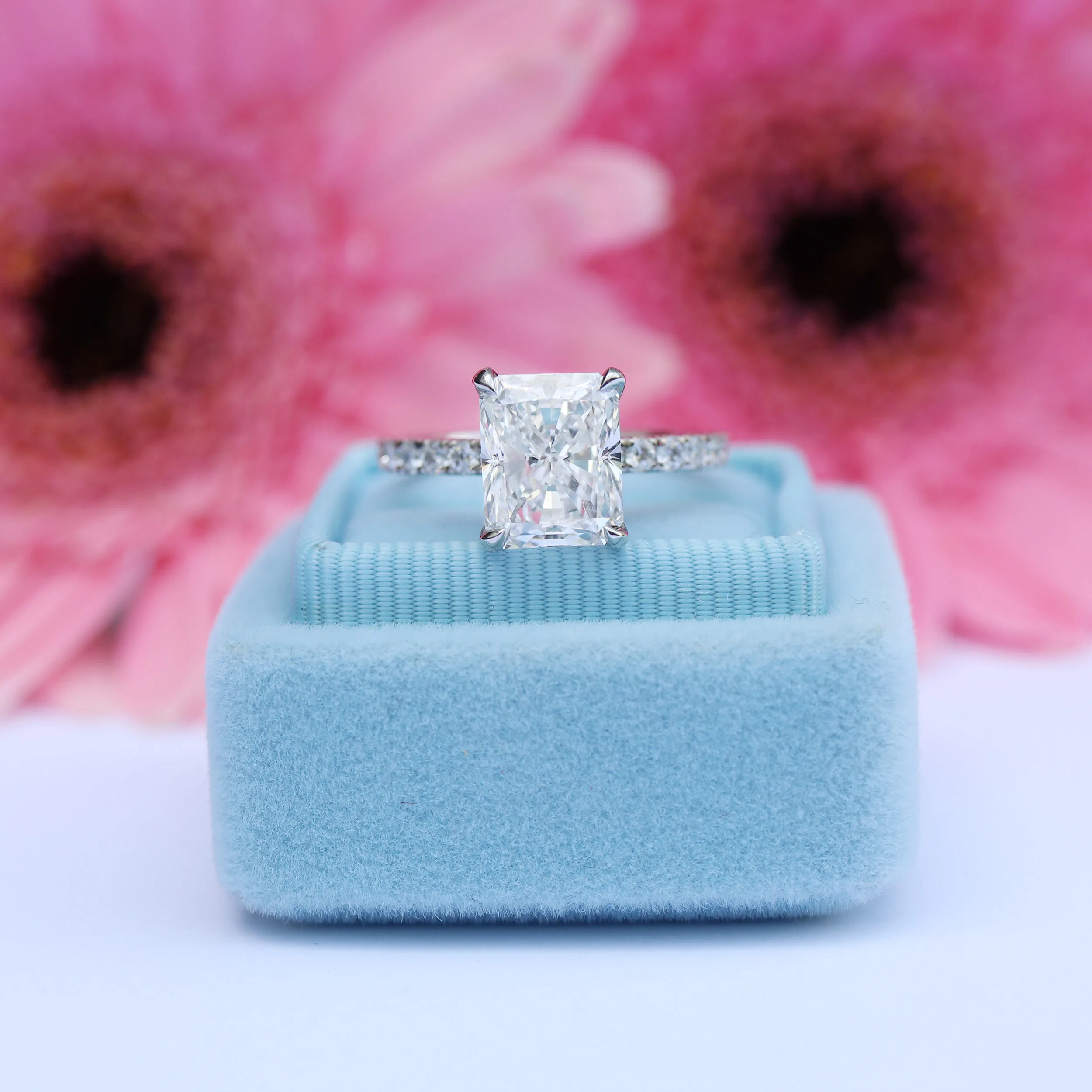 White Gold 2ct Radiant Classic Pavé Engagement Ring Ada Diamonds Design AD-352 Artistic