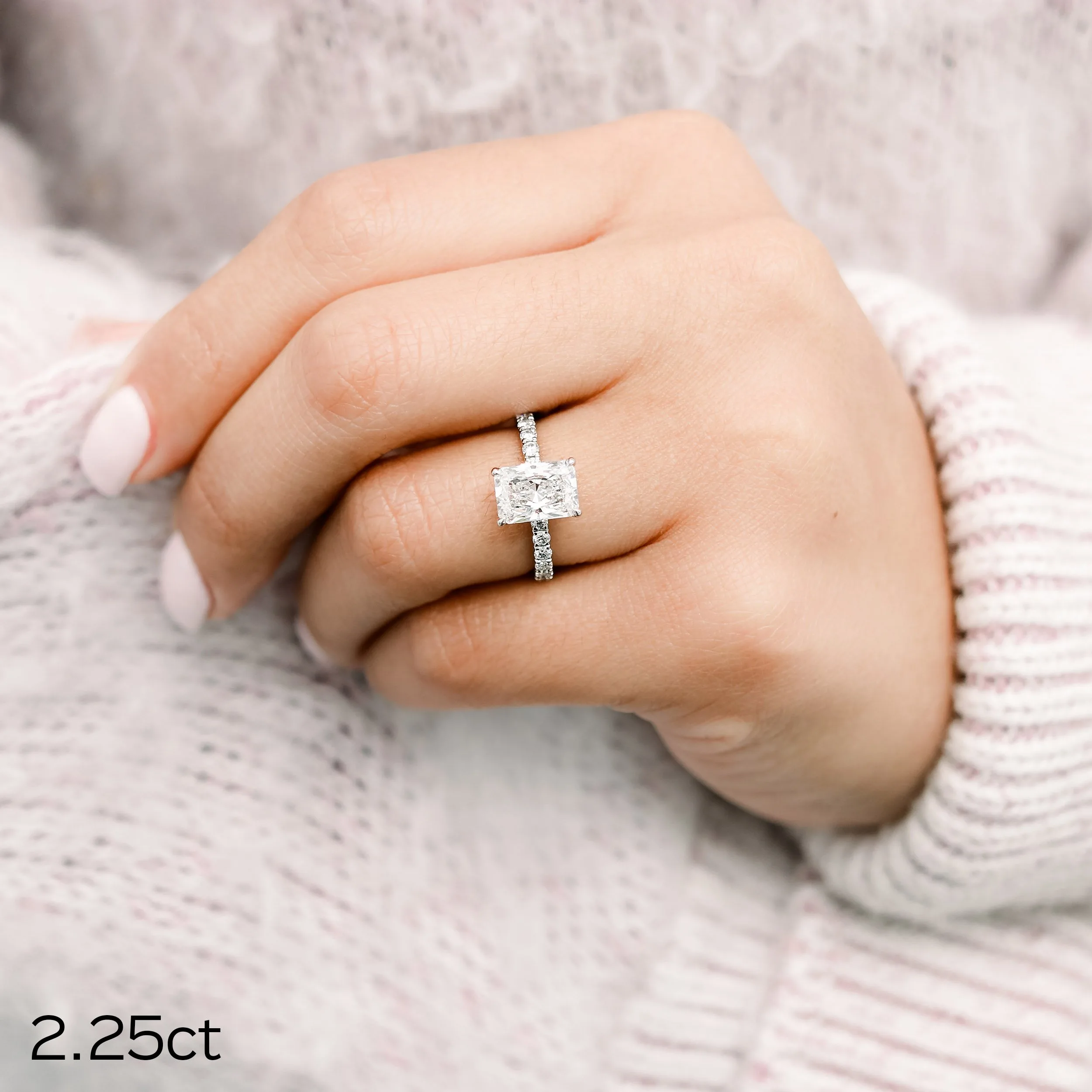 2.25ct lab created radiant cut diamond in classic pave setting