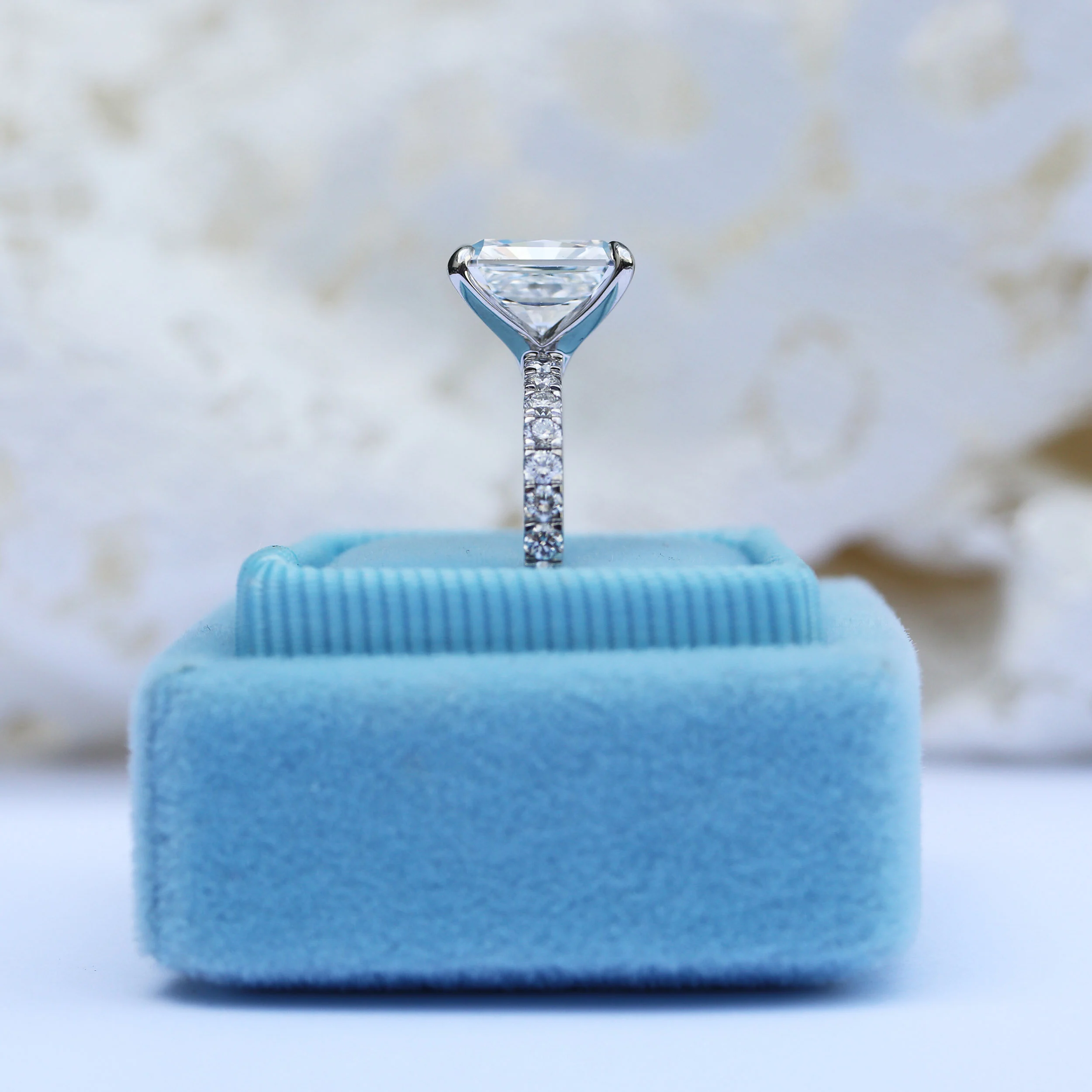 White Gold 2ct Radiant Classic Pavé Engagement Ring Ada Diamonds Design AD-352 Profile View