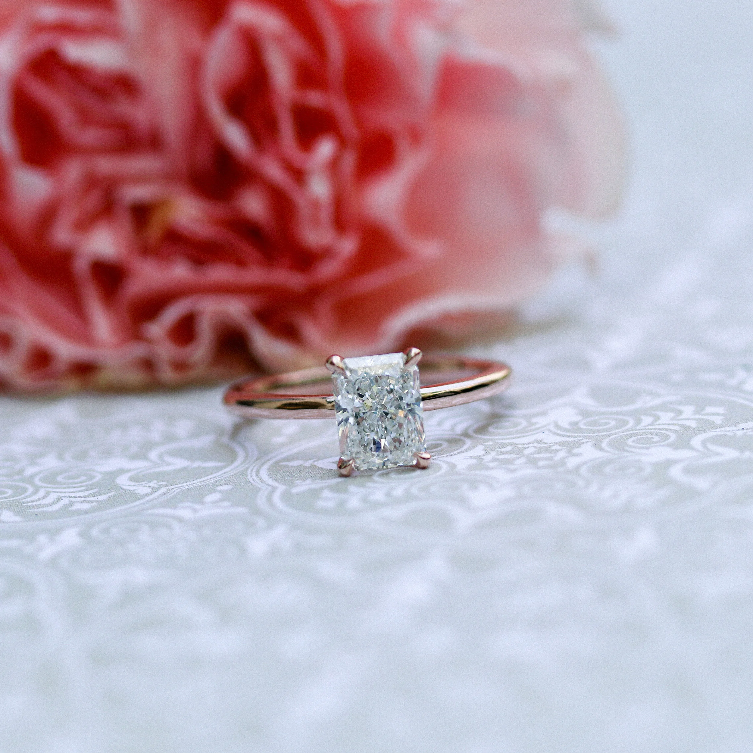 14k Rose Gold 1.5ct Radiant Cut Lab Diamond Solitaire Engagement Ring Ada Diamonds Design AD-332 Macro