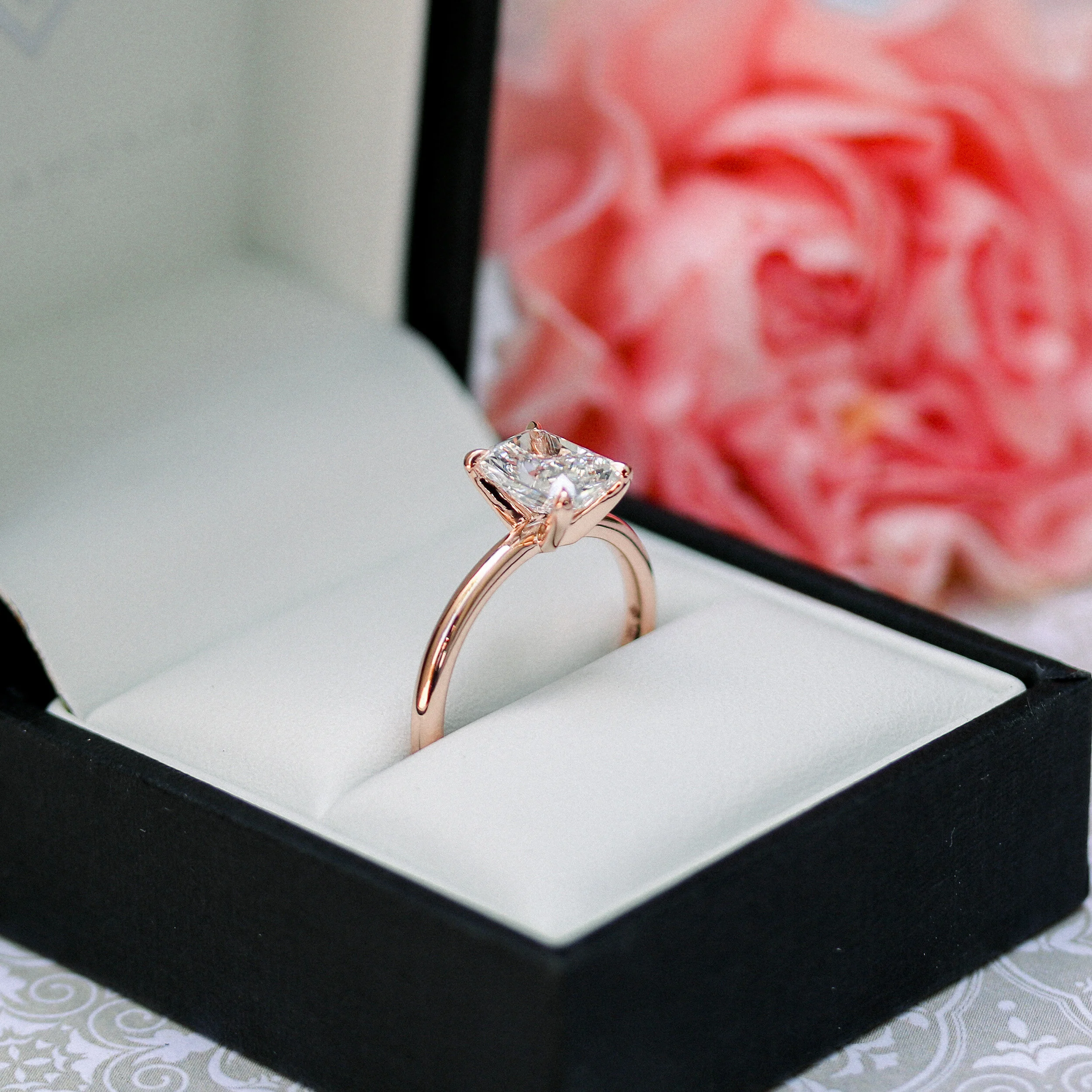 14k Rose Gold 1.5ct Radiant Cut Lab Diamond Solitaire Engagement Ring Ada Diamonds Design AD-332 Profile