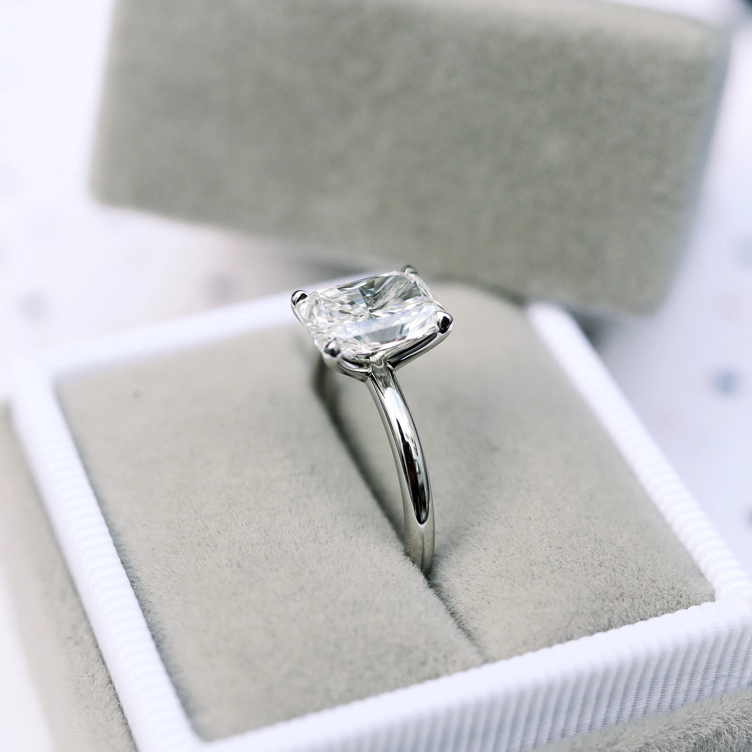 Platinum 3 Carat Radiant Cut  Lab Created Diamond Solitaire Engagement Ring Ada DIamonds Design AD-332 Profile
