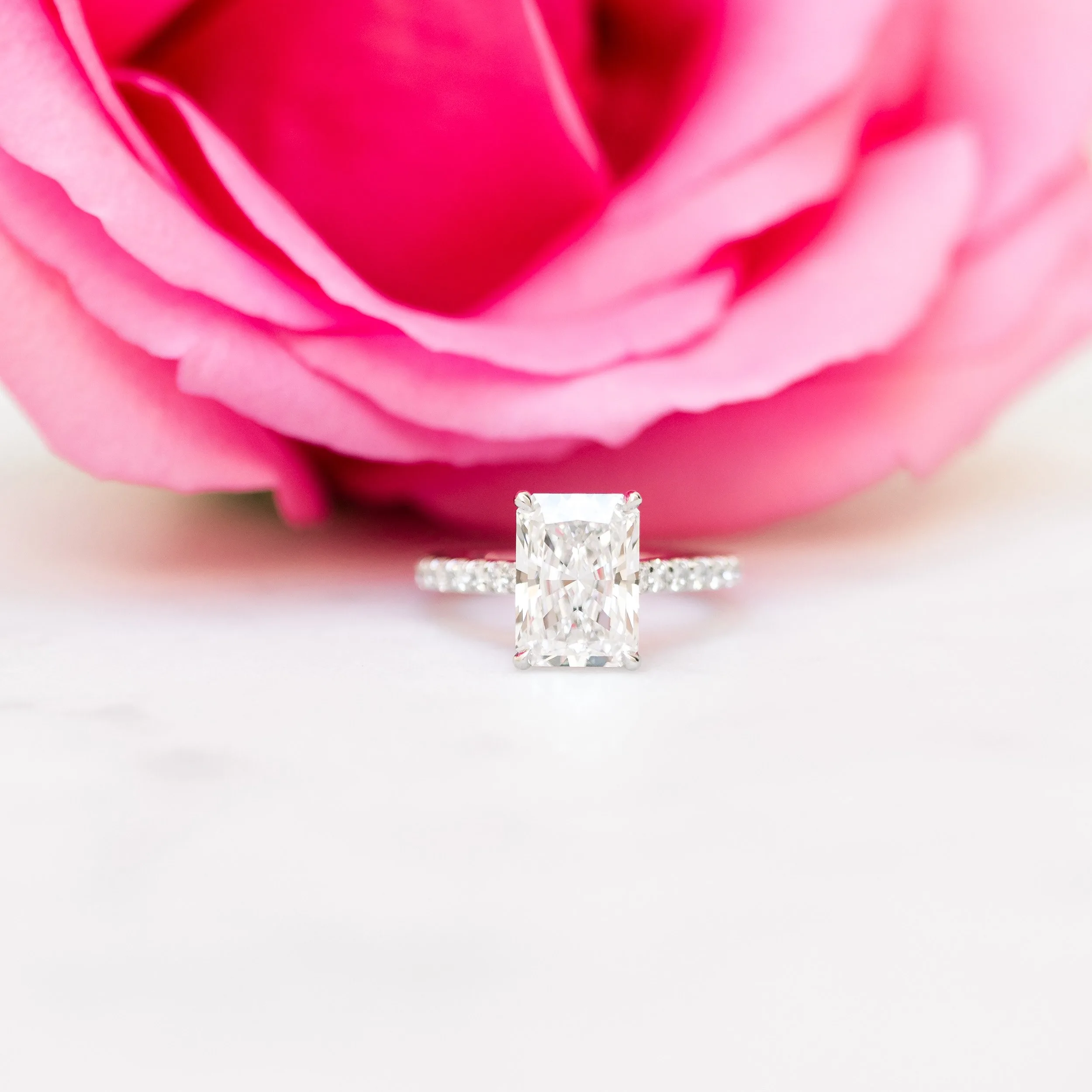 platinum 3 carat radiant man made cathedral pavé engagement ring ada diamonds design ad 353 macro