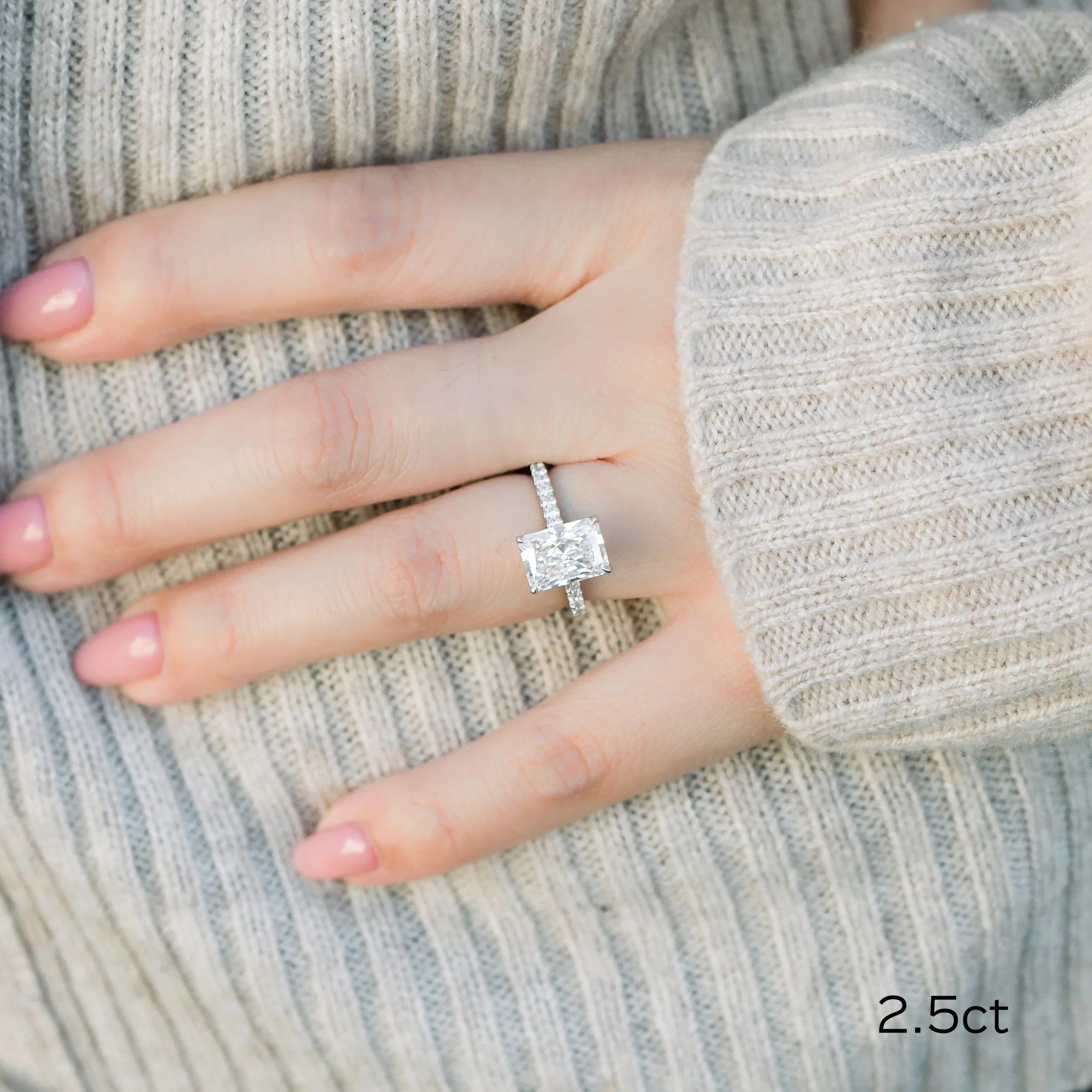 platinum 2.5 carat radiant cut lab diamond trellis pavé engagement ring design ad 353