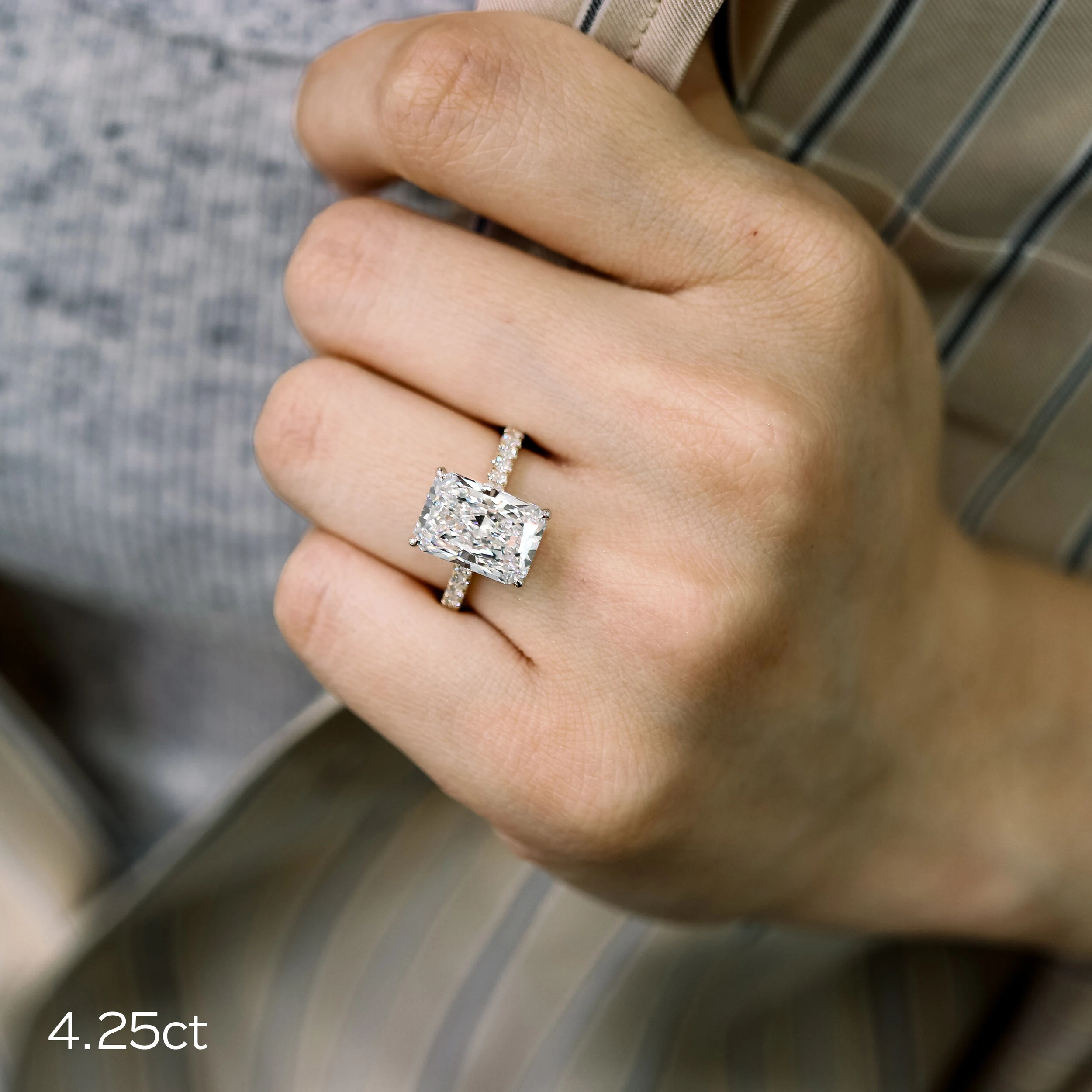 Platinum 4 Carat Lab Diamond Pavé Engagement Ring Ada Diamonds Design AD-353 on Model