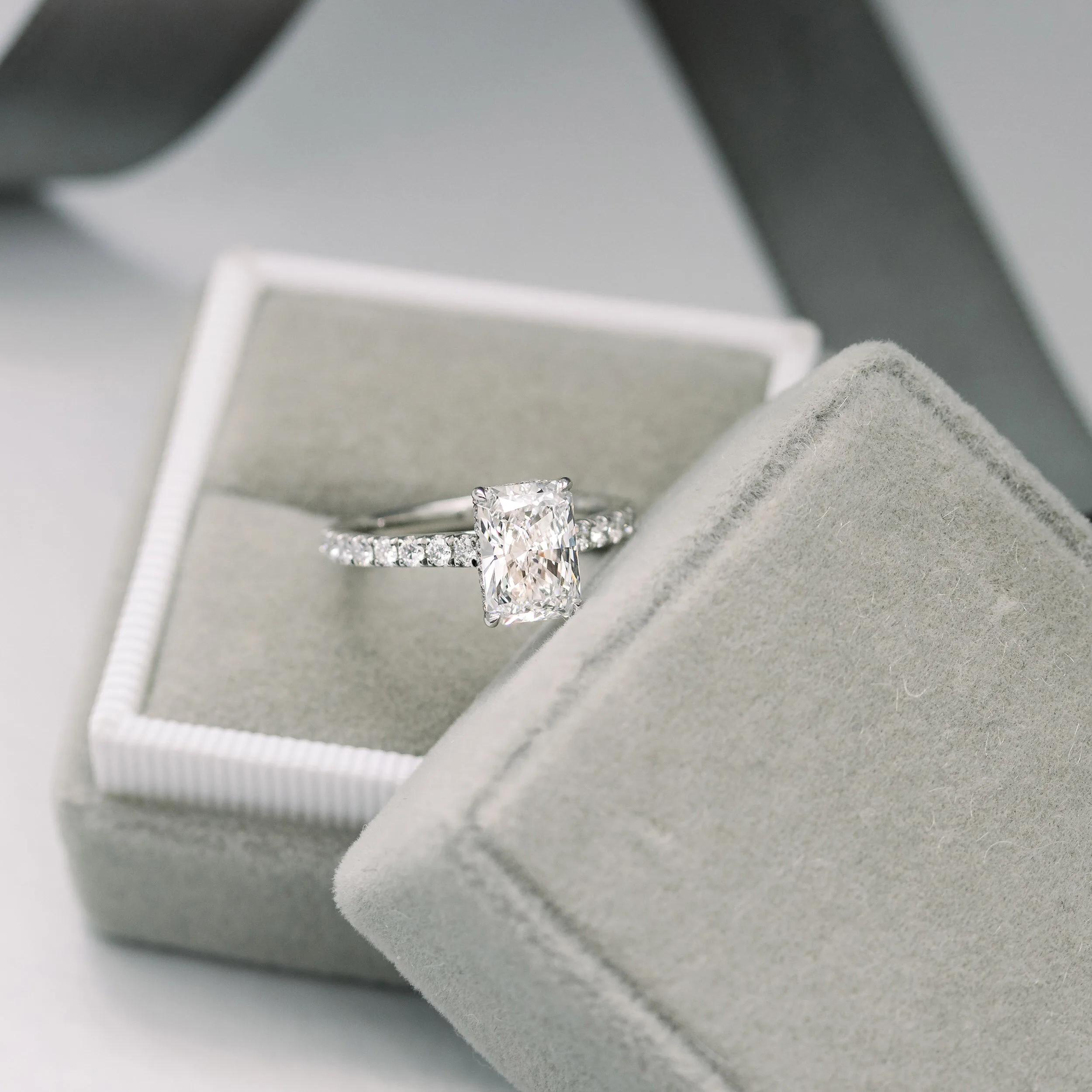 radiant cut pave engagement ring