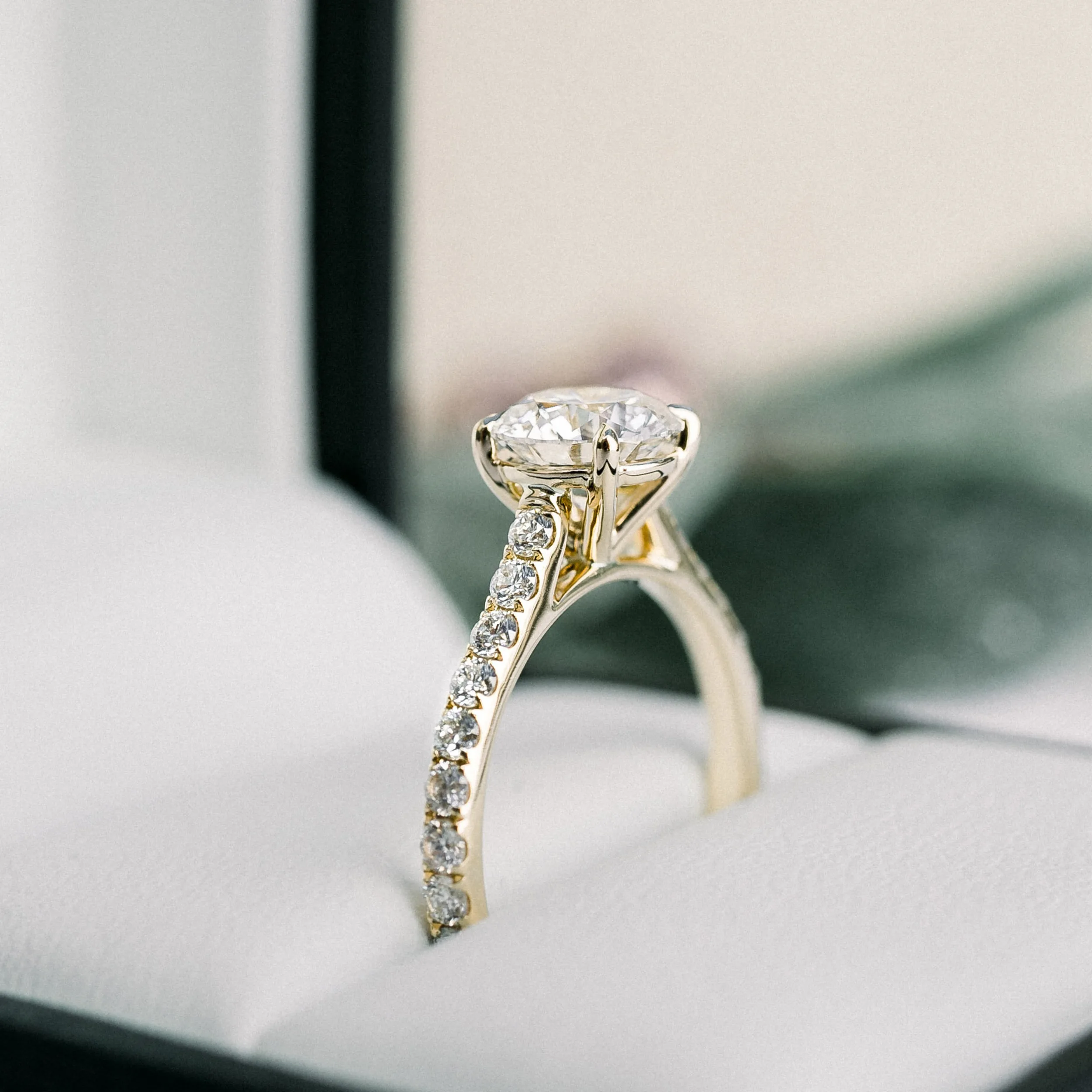 Yellow Gold 3ct Round Lab Created Diamond Pavé Engagement Ring Ada Diamonds Design AD-133 Profile
