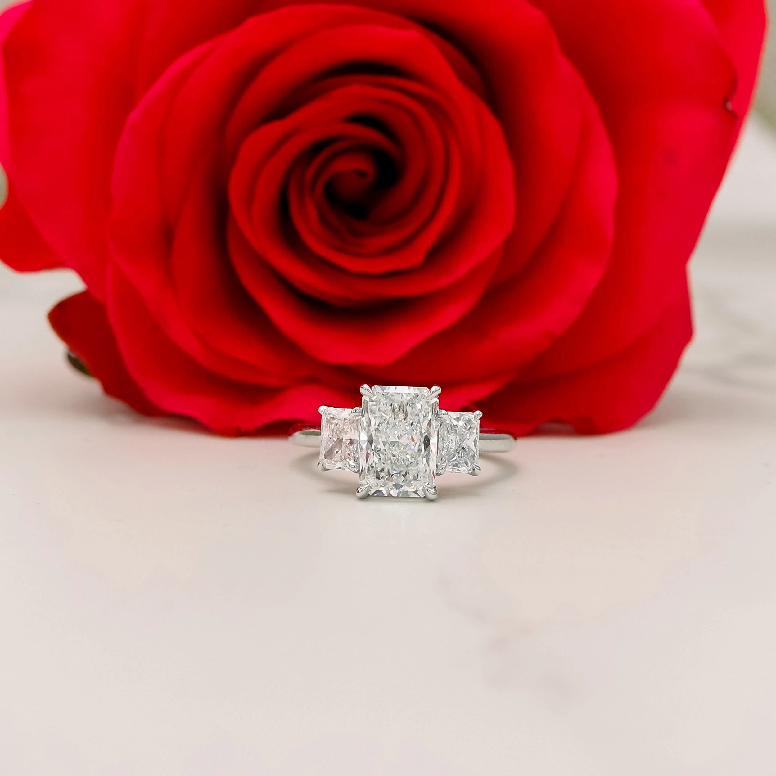 platinum 3.5ct radiant cut three stone lab diamond engagement ring ada diamonds design ad 484