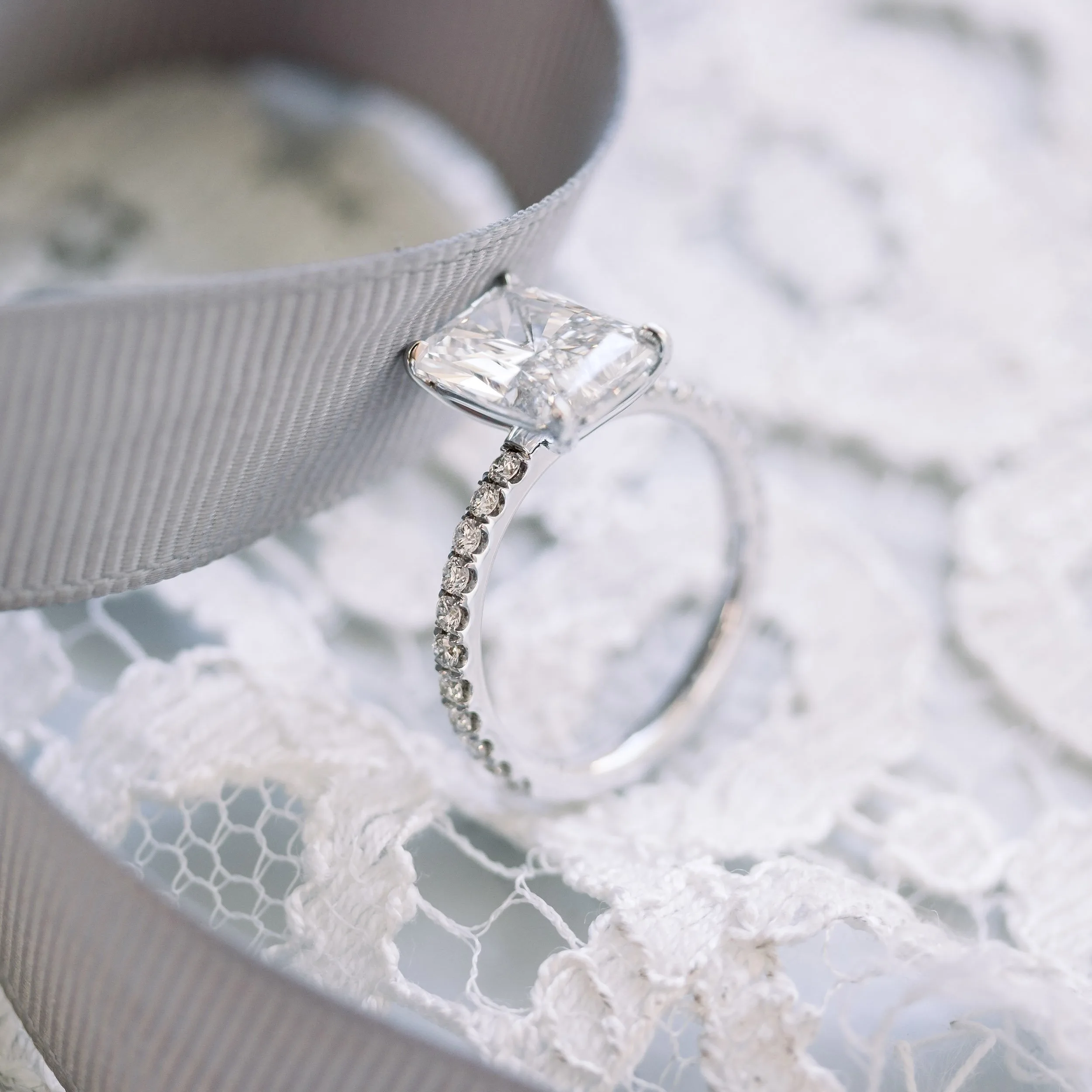 radiant lab diamond engagement ring in platinum
