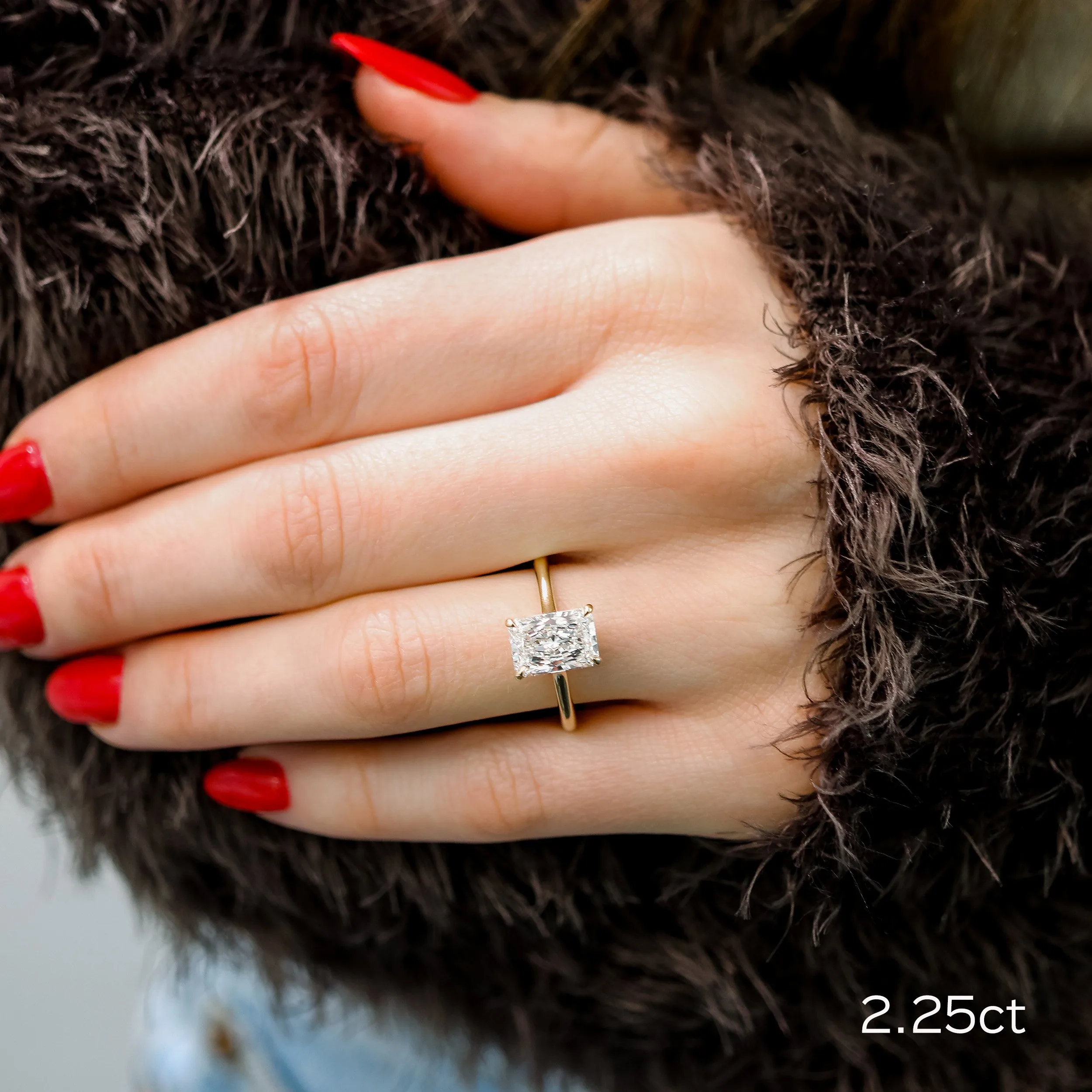 yellow gold 2 carat radiant cut trellis lab created diamond solitaire engagement ring ada diamonds design ad 333 on model