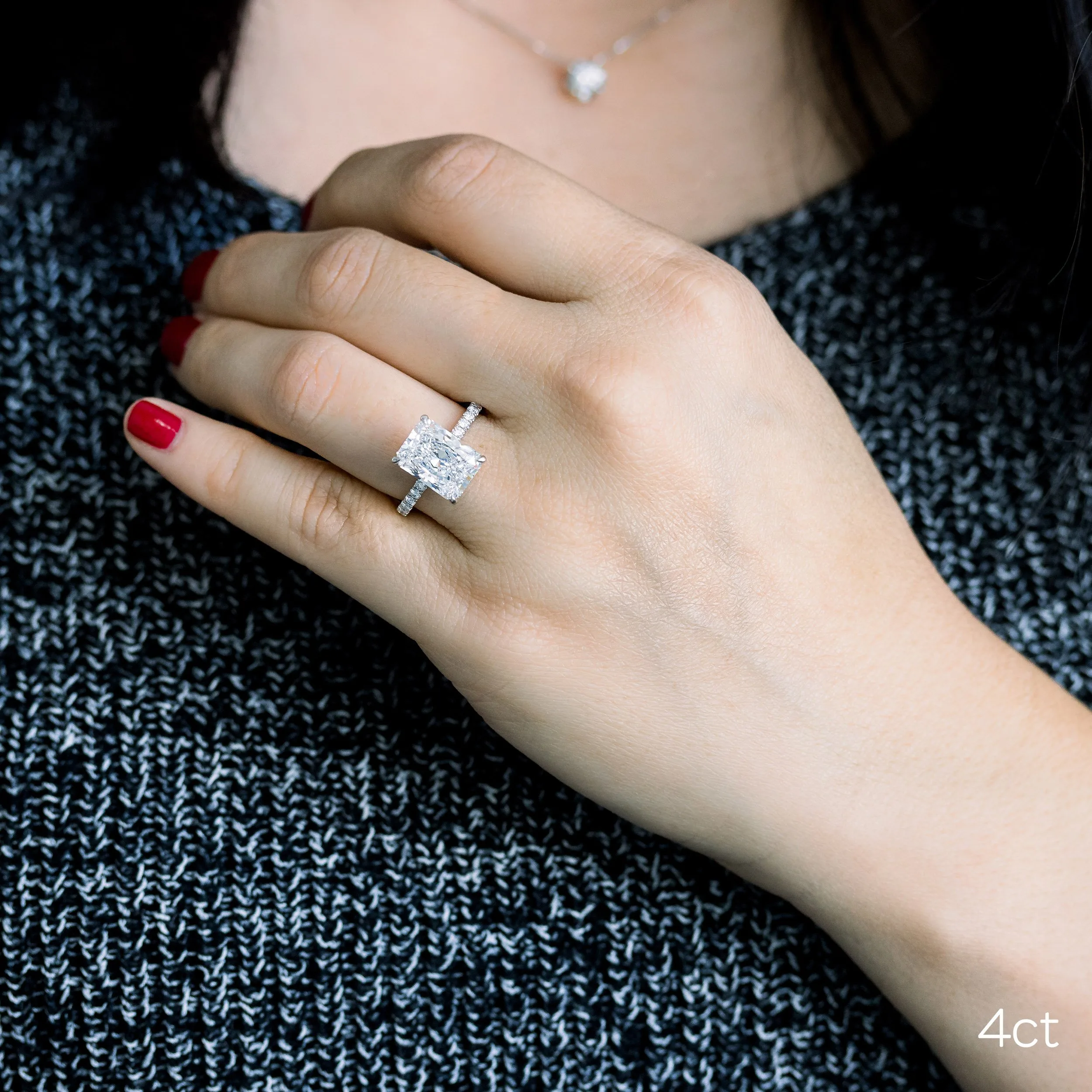 radiant platinum pave engagement ring