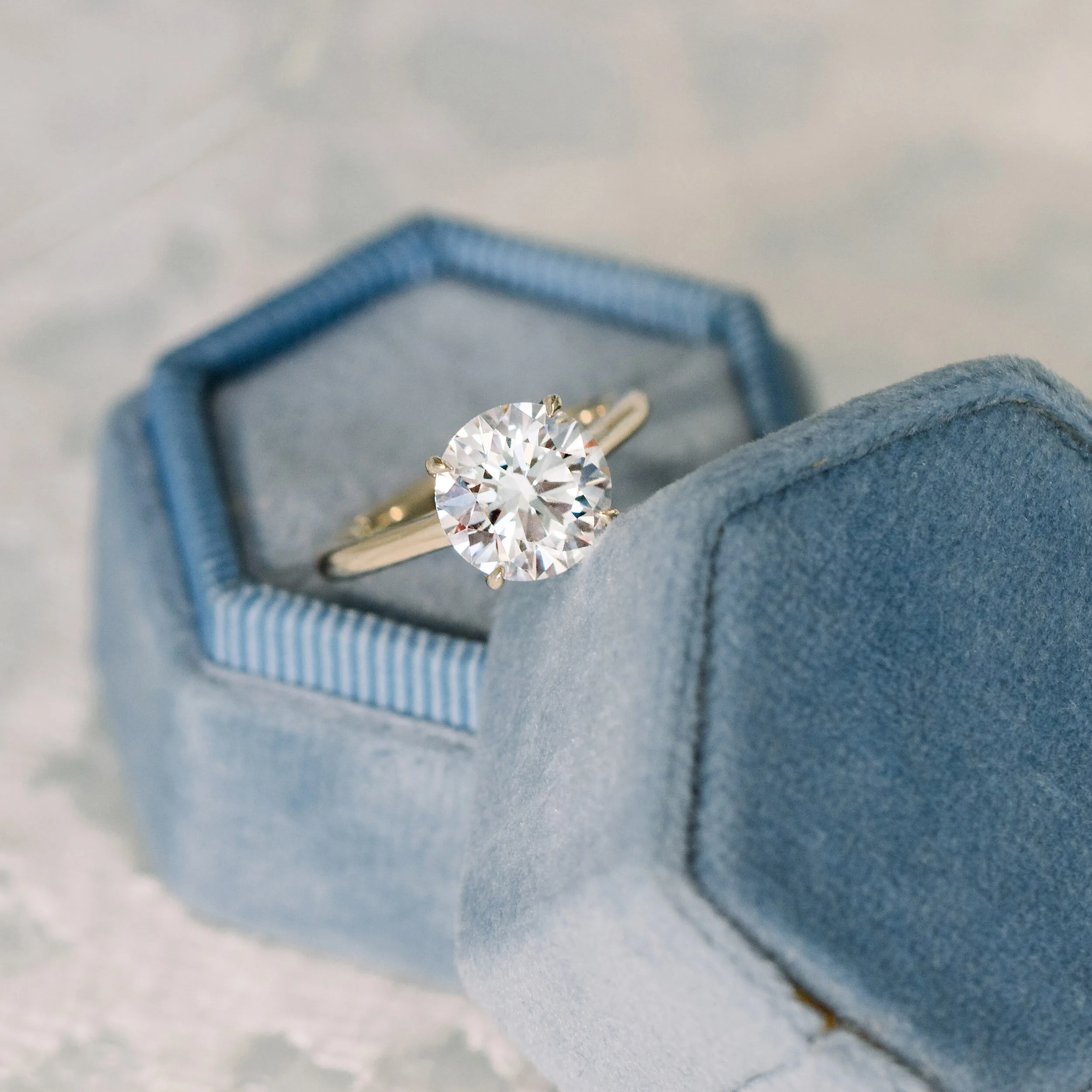 18k Yellow Gold Round Custom Cathedral Lab Diamond Solitaire Engagement Ring Ada Diamonds Design AD-177 Macro