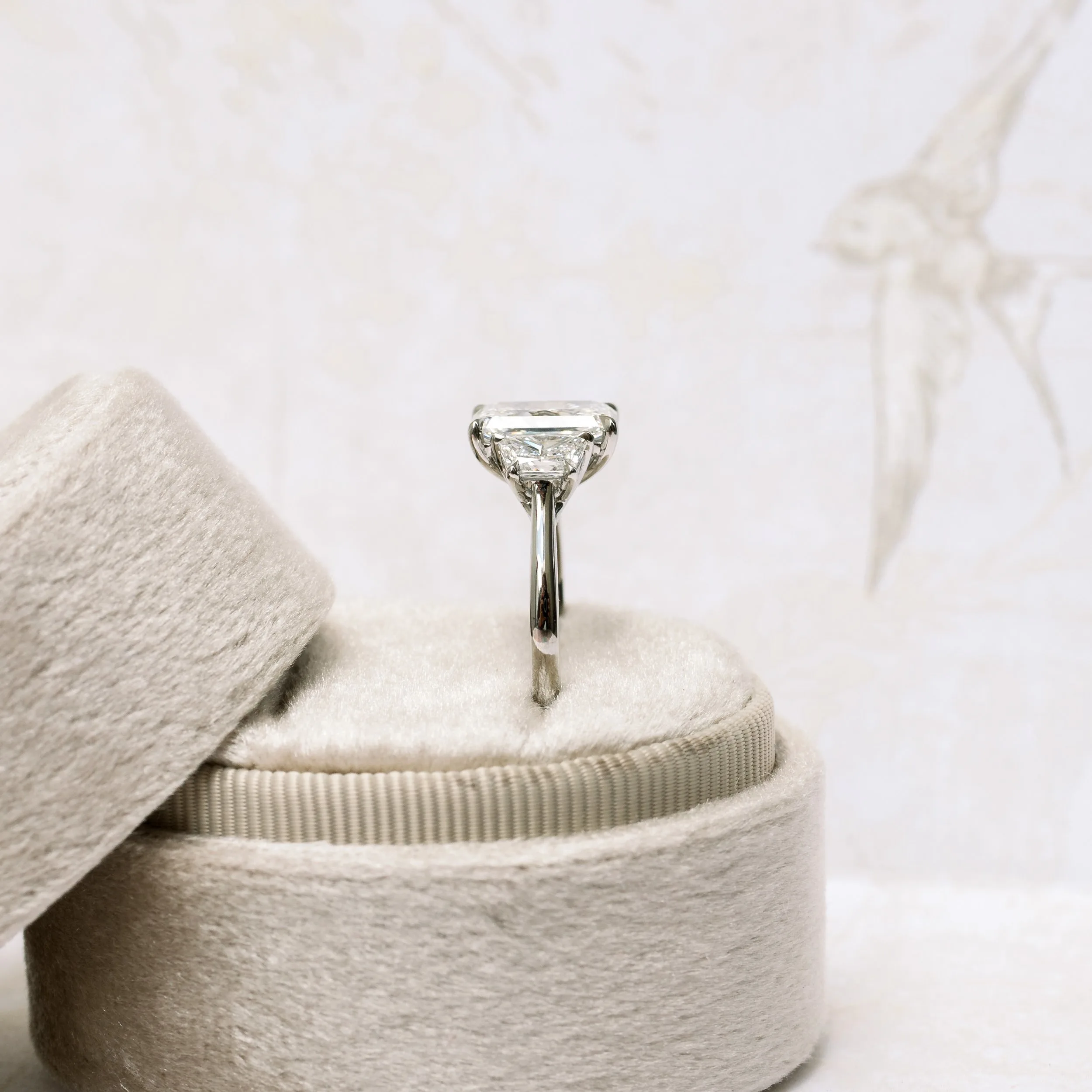 platinum 4 ct radiant cut and trapezoid three stone engagement ring with lab diamonds ada diamonds design ad 278 macro