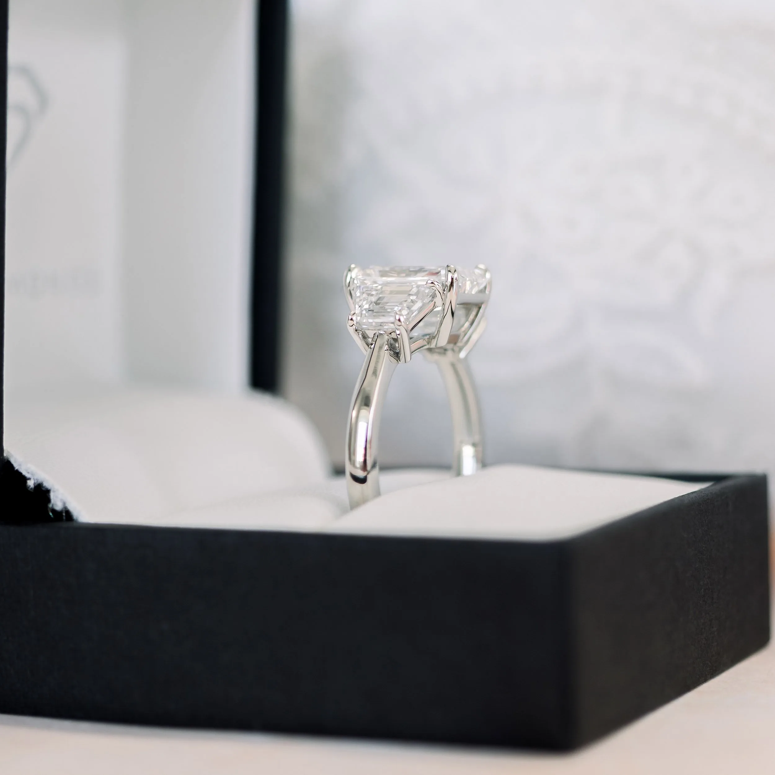 platinum 5 ct radiant cut and trapezoid three stone engagement ring with lab diamonds ada diamonds design ad 278 macro