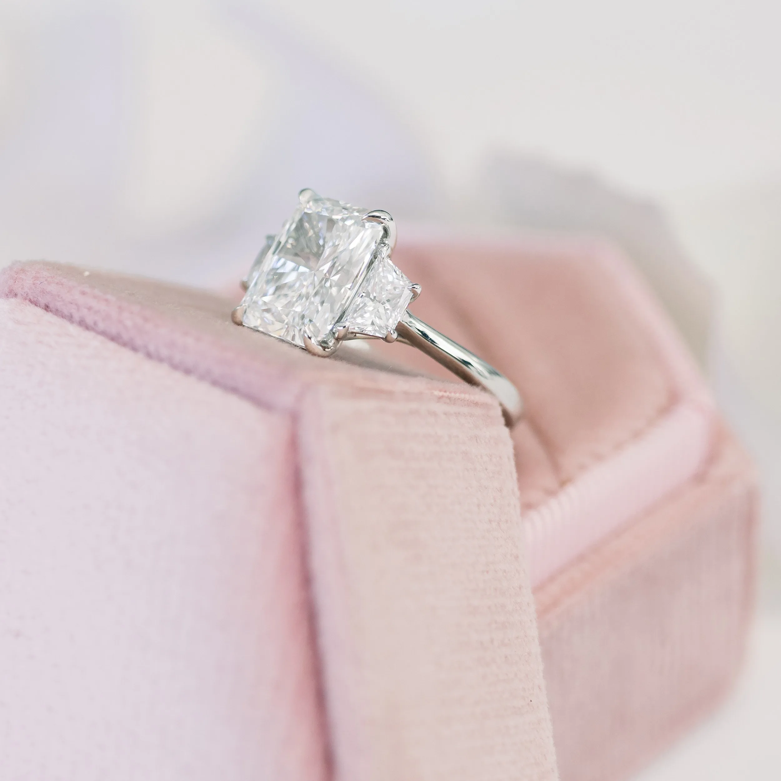 Radiant and Trapezoid Diamond Engagement Ring
