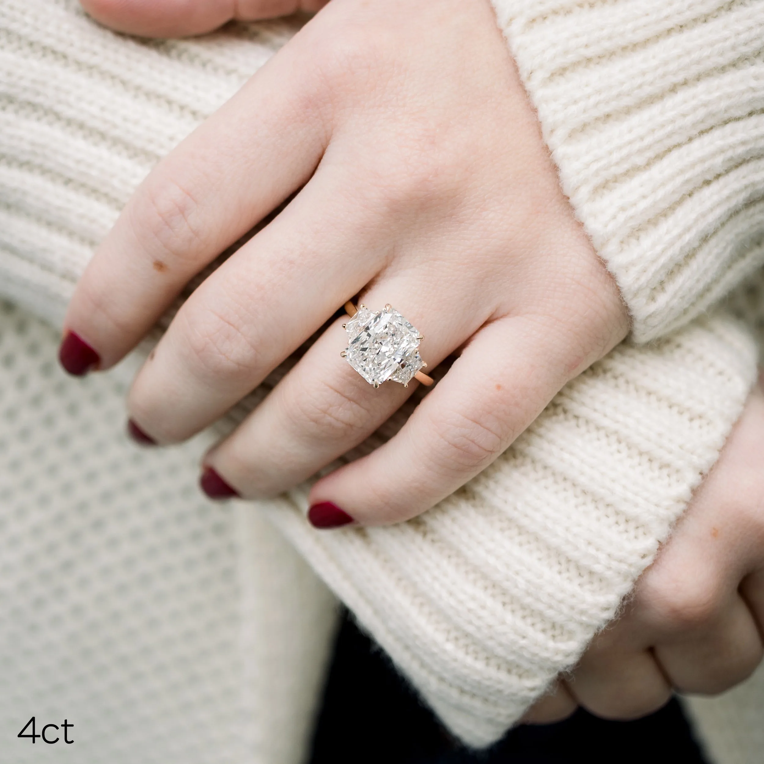 4 carat radiant and trapezoid three stone lab created diamond engagement ring ada diamonds design ad 278
