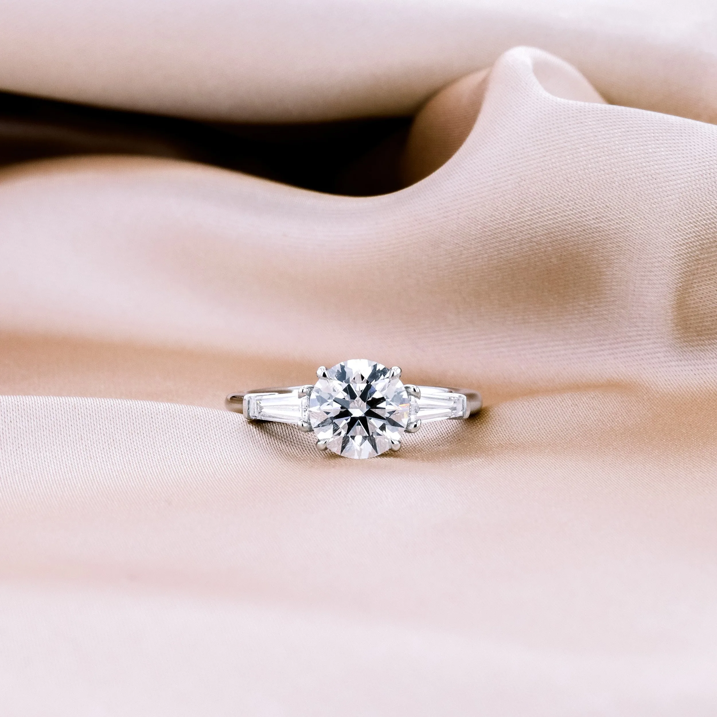 Platinum 2.25 Carat Round and Baguette Lab Created Diamond Engagement Ring Ada Diamonds Design AD-071 Macro Image