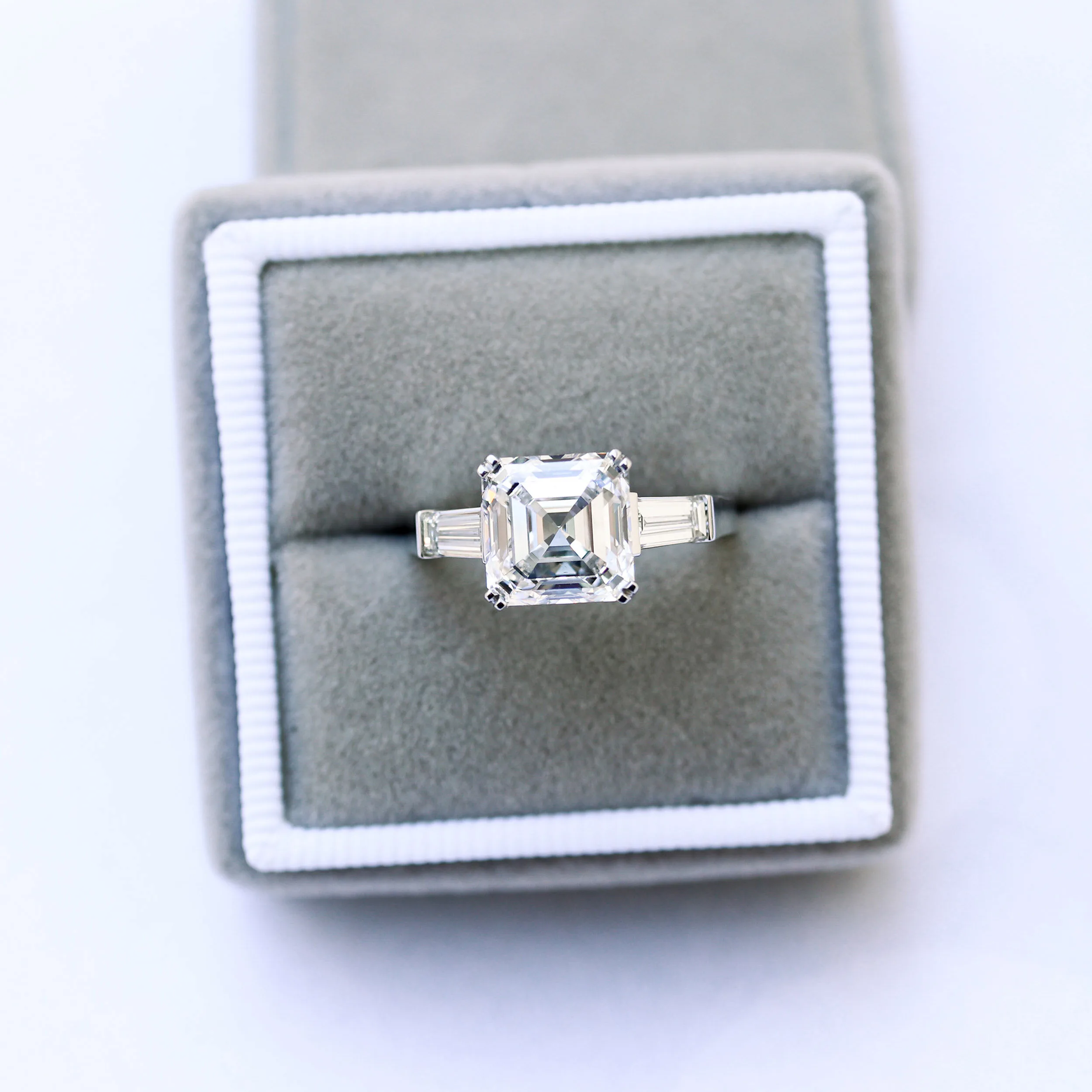 4.0 ctw Lab Created Diamonds set in Platinum Asscher and Baguette Diamond Engagement Ring (Main View)