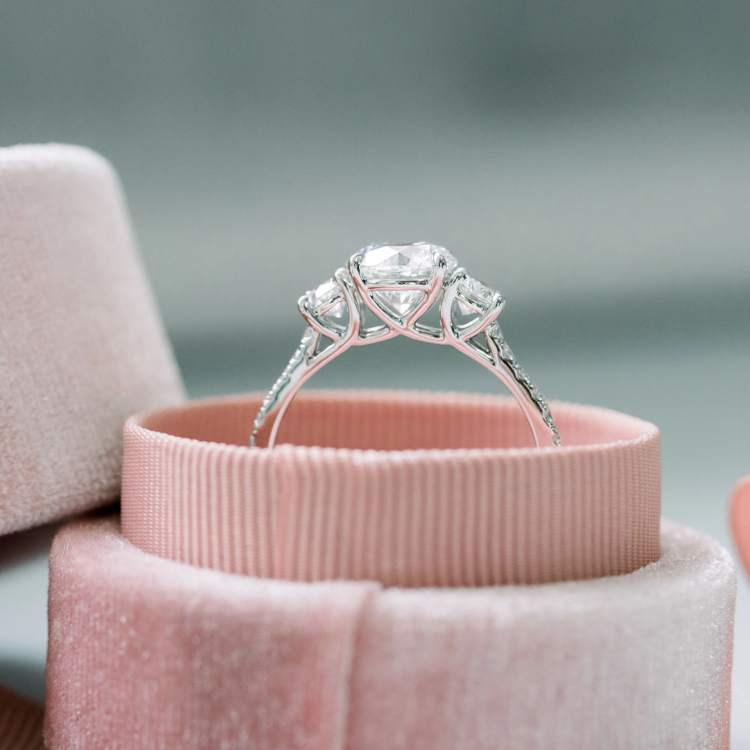 3ctw three stone engagement ring with diamond band in platinum ada diamodns
