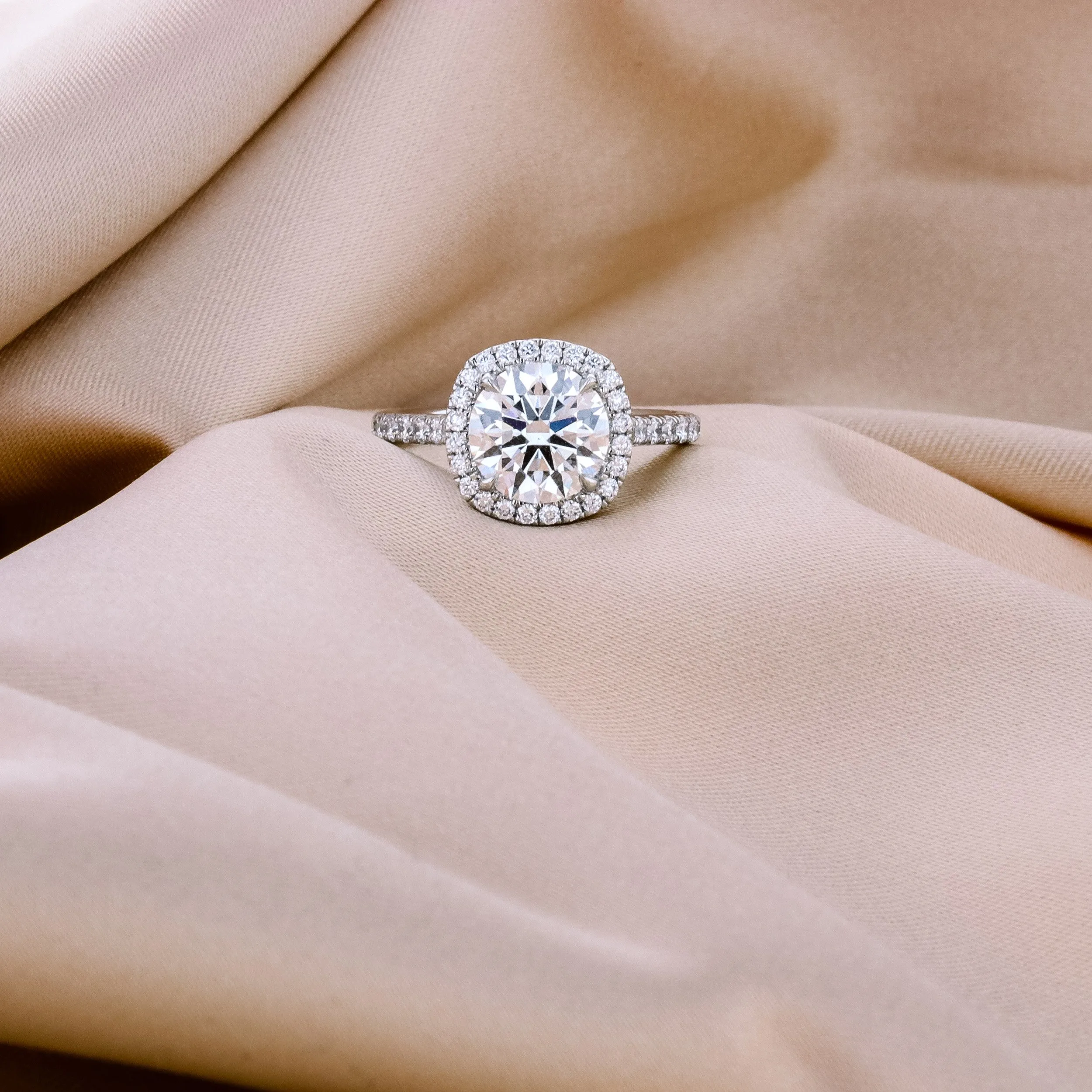 platinum 2.75 ct round lab diamond halo pavé engagement ring ada diamonds design 080 macro