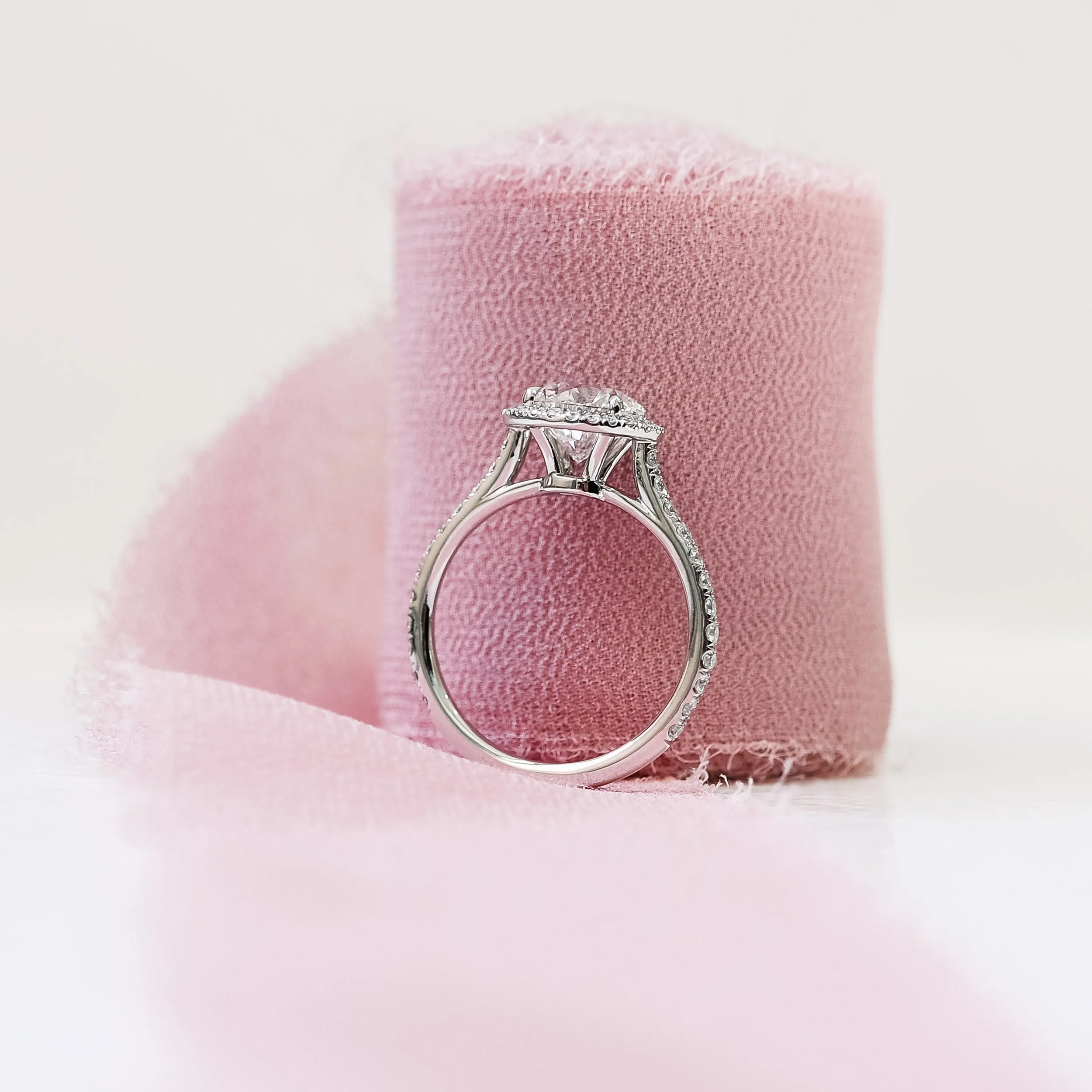 lab diamond engagement ring with halo in white gold