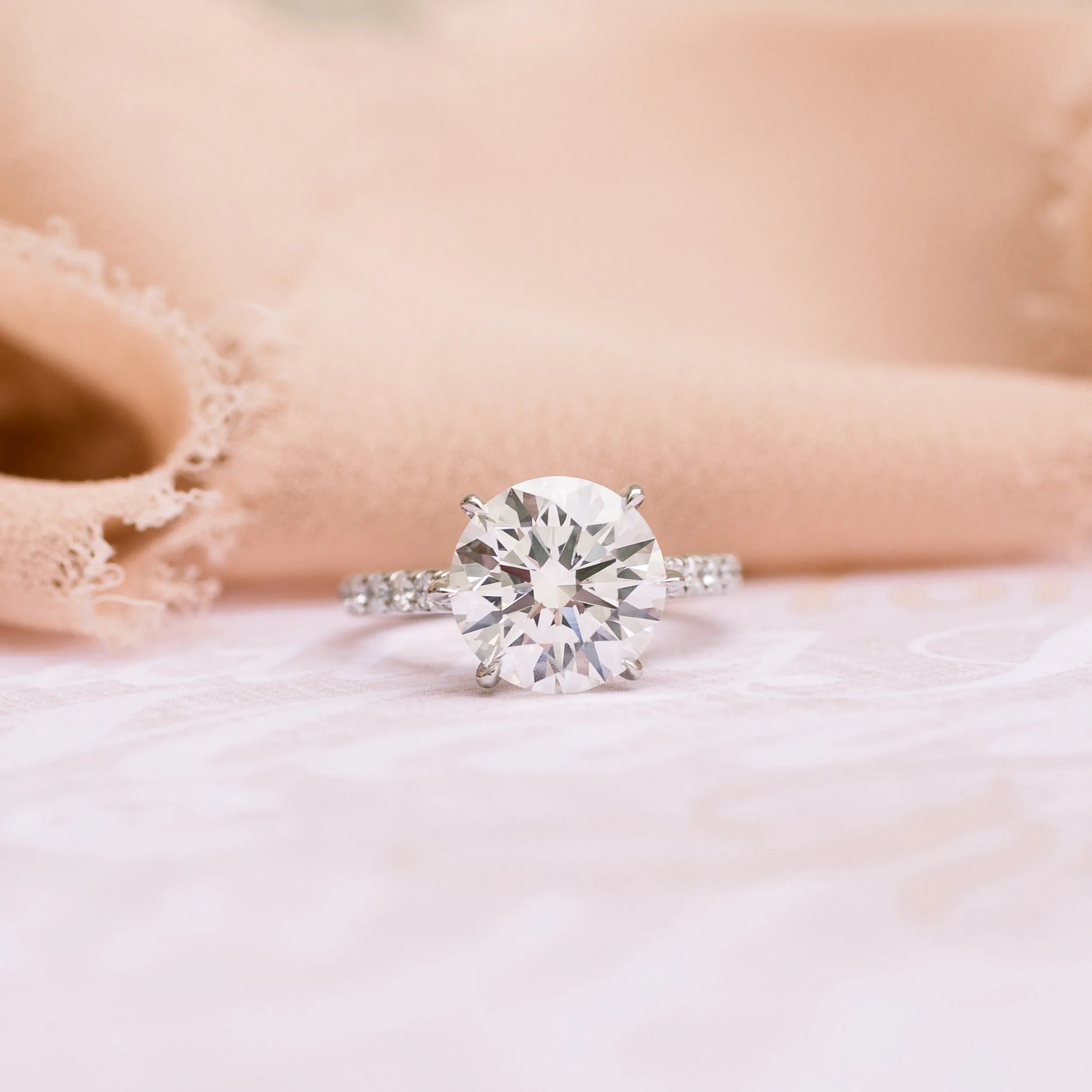 Platinum  2.5 Carat Round Lab Diamond Six Prong Trellis Pavé Engagement Ring Ada Diamonds Design AD-360 Artistic