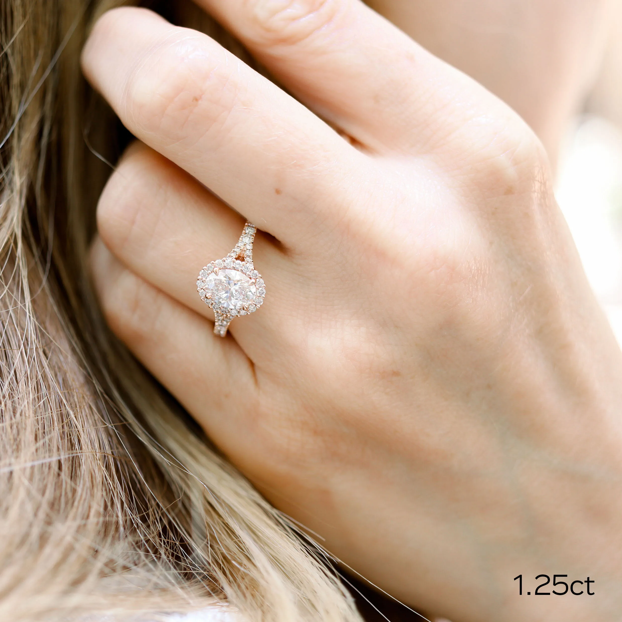 18k yellow gold 1.25 carat oval lab diamond halo split shank engagement ring ada diamonds design ad-161 on hand