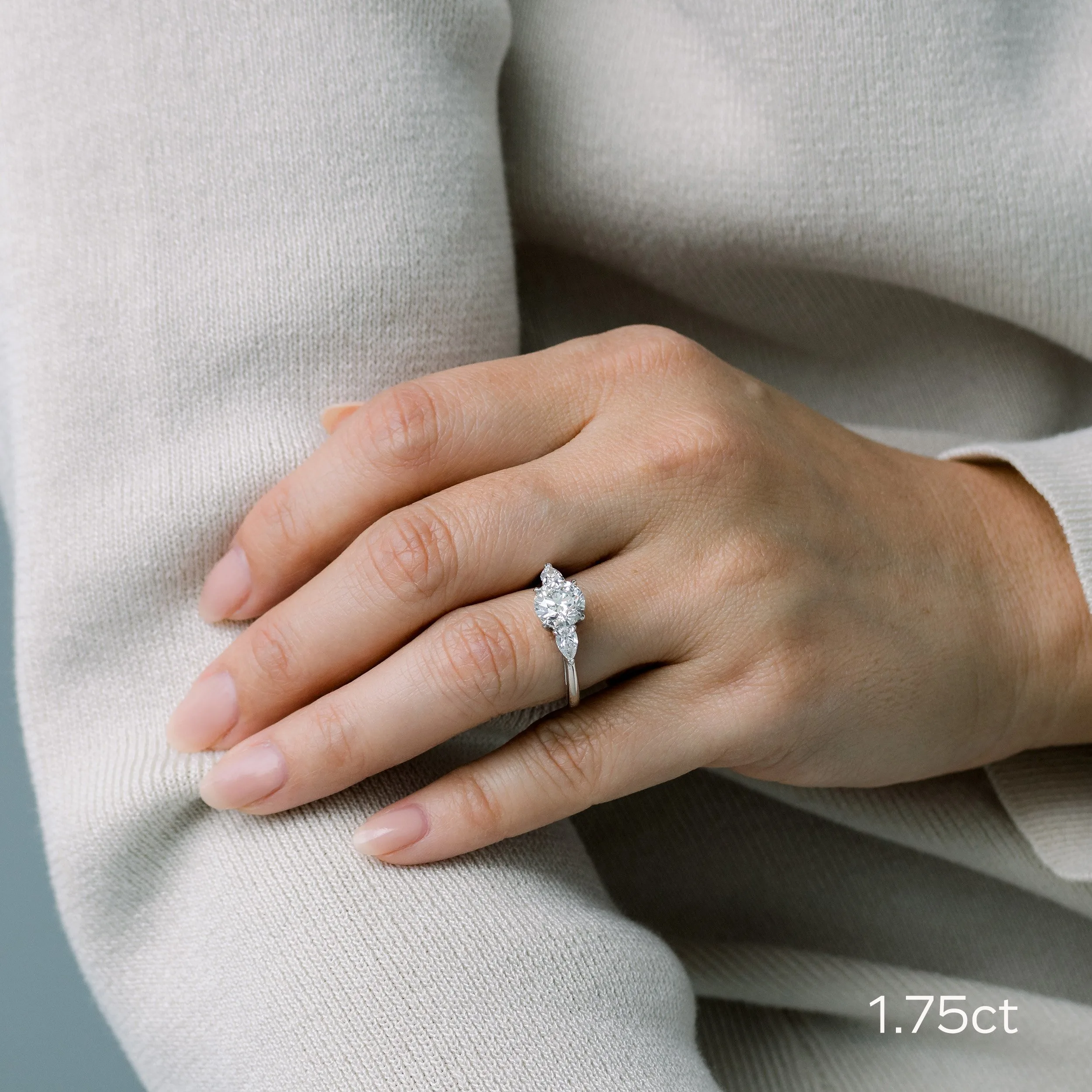 1.75 Carat Pear and Round Lab Diamond Ring Ada Diamonds Design AD-456 on Model
