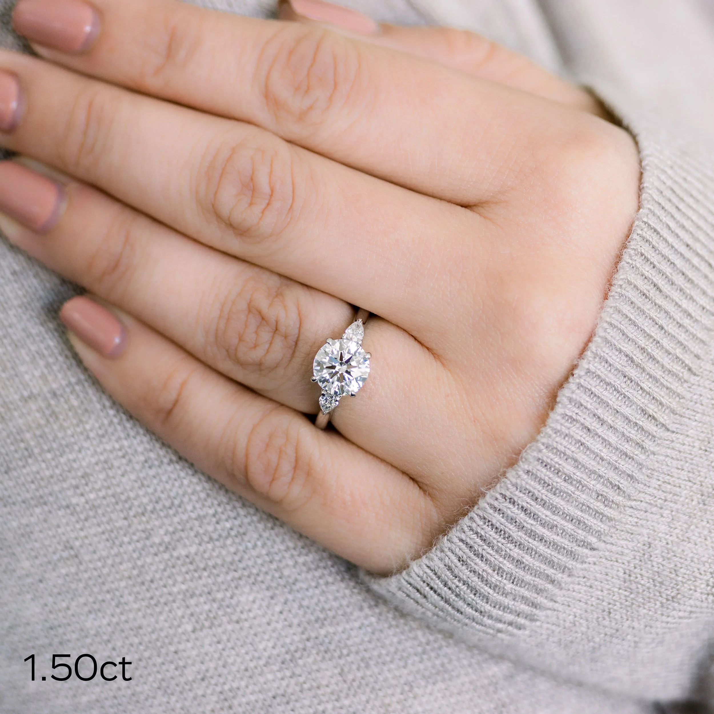 platinum 1.5ct round lab diamond and pear engagement ring ada diamonds design ad-456 on hand