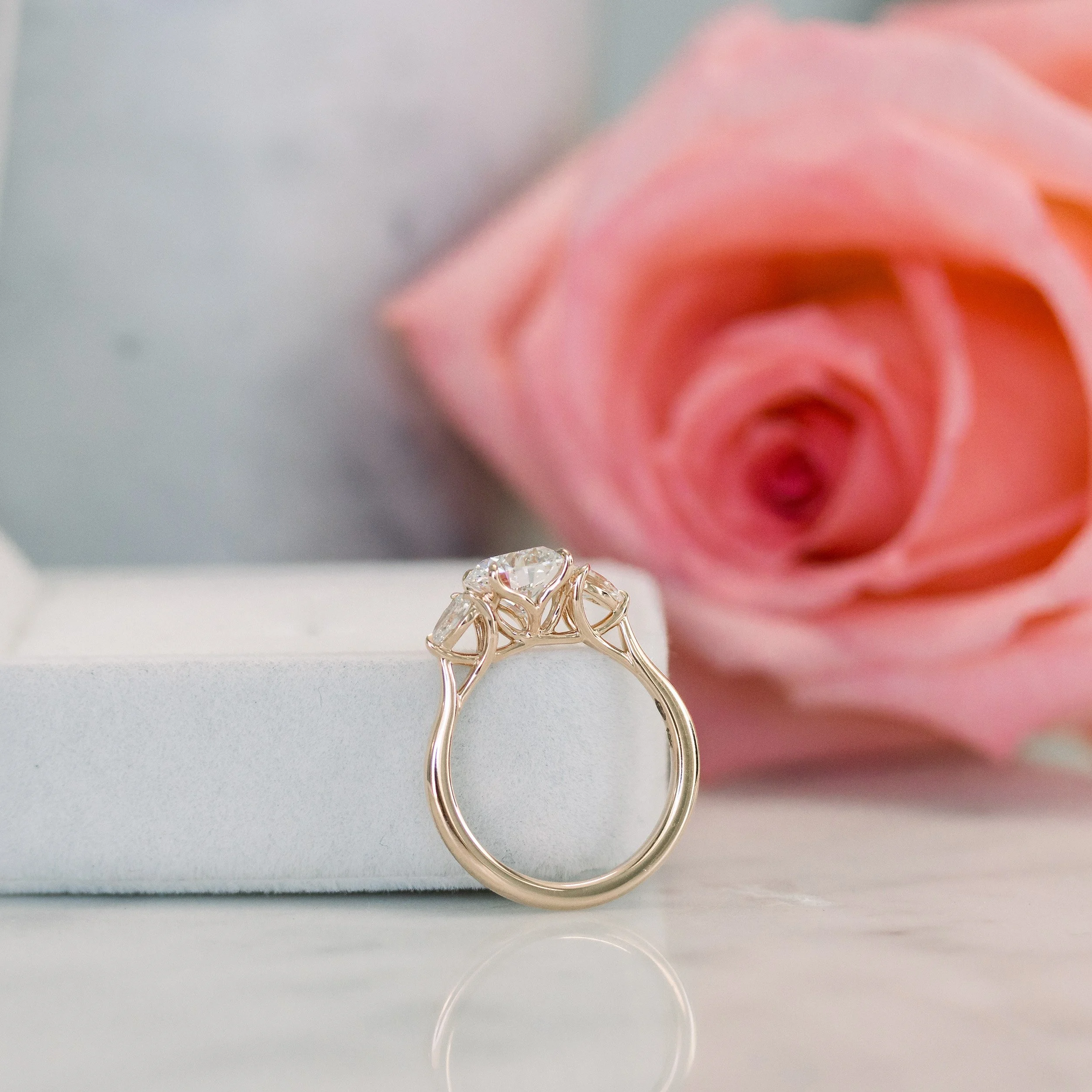 18k rose gold round and pear lab diamond ring ada diamonds design ad-456