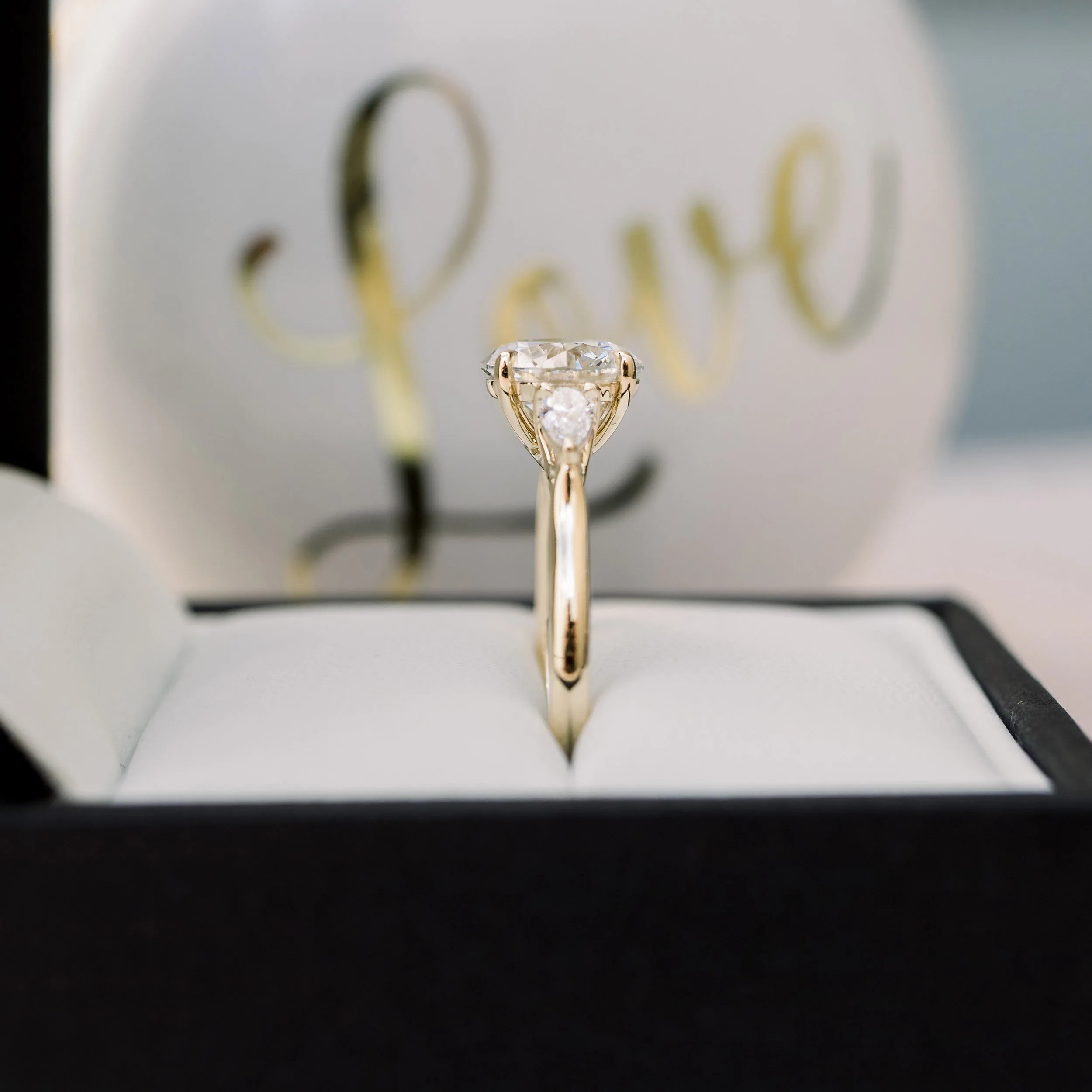 yellow gold 1.5ct three stone lab diamond ring with pear and round lab diamonds ada diamonds design ad-456 profile